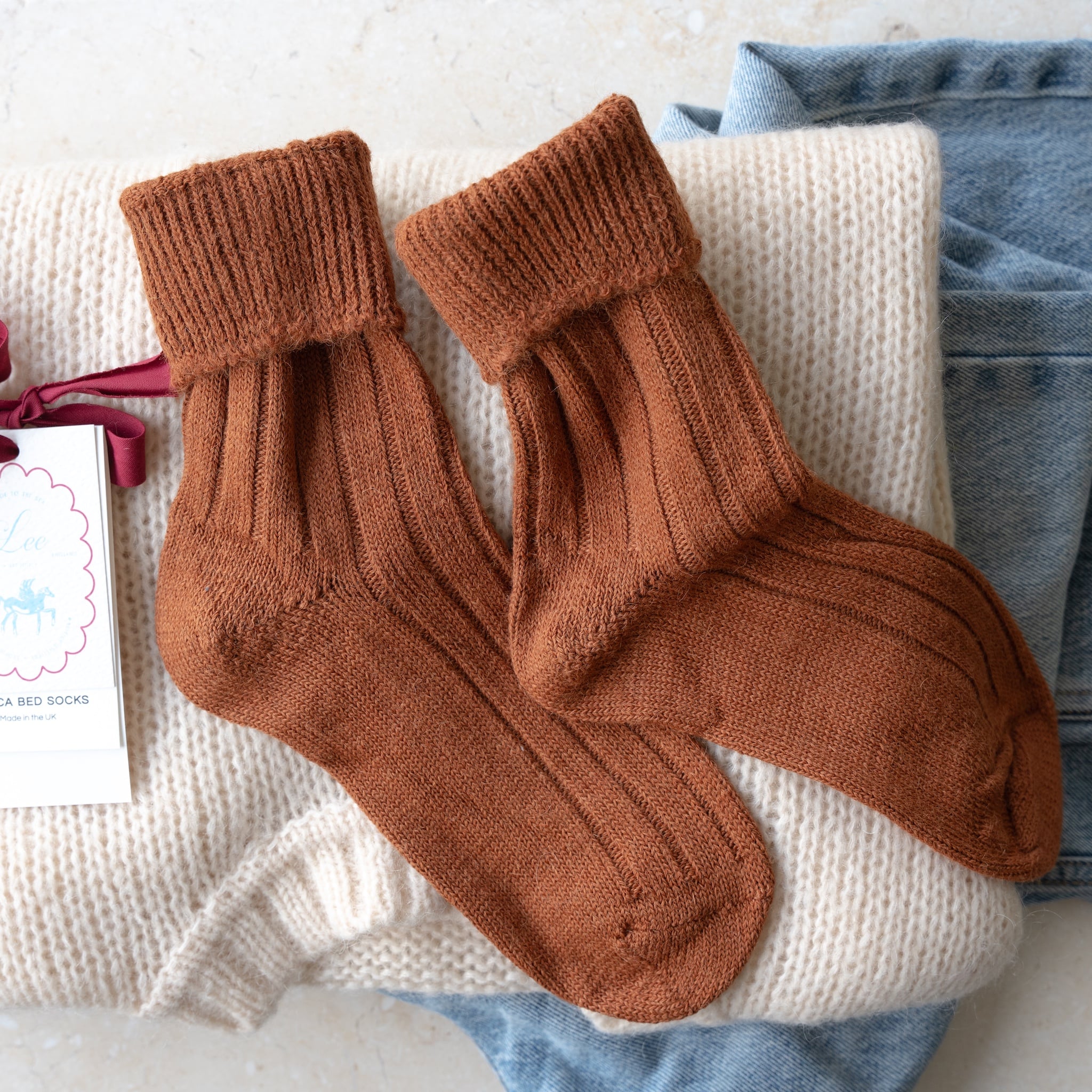 Alpaca Bed Socks | Rust