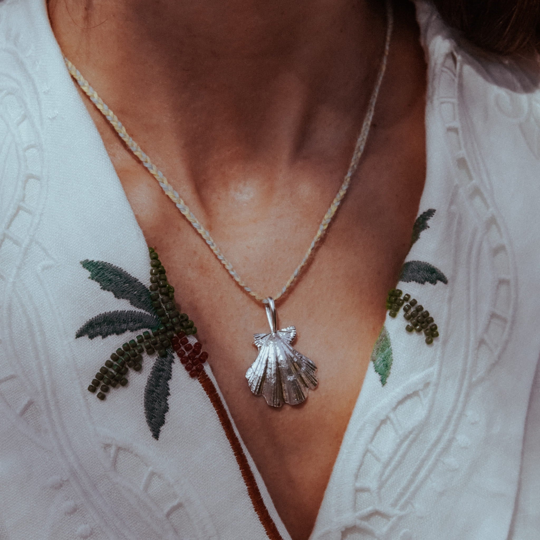 Beachcomber Shell Necklace Woven Cord | Sterling Silver