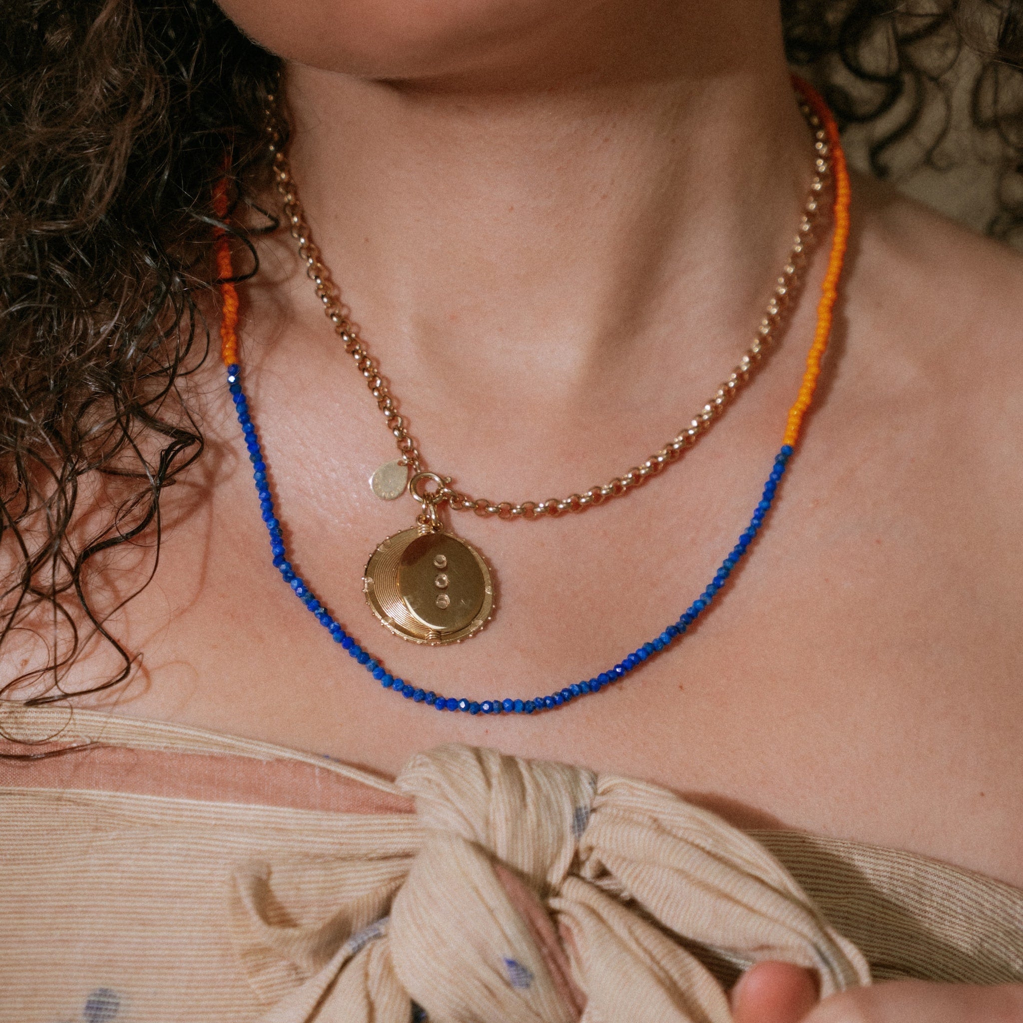 Japanese Miyuki Bead Necklace | Semi Precious Lapis & Tangerine