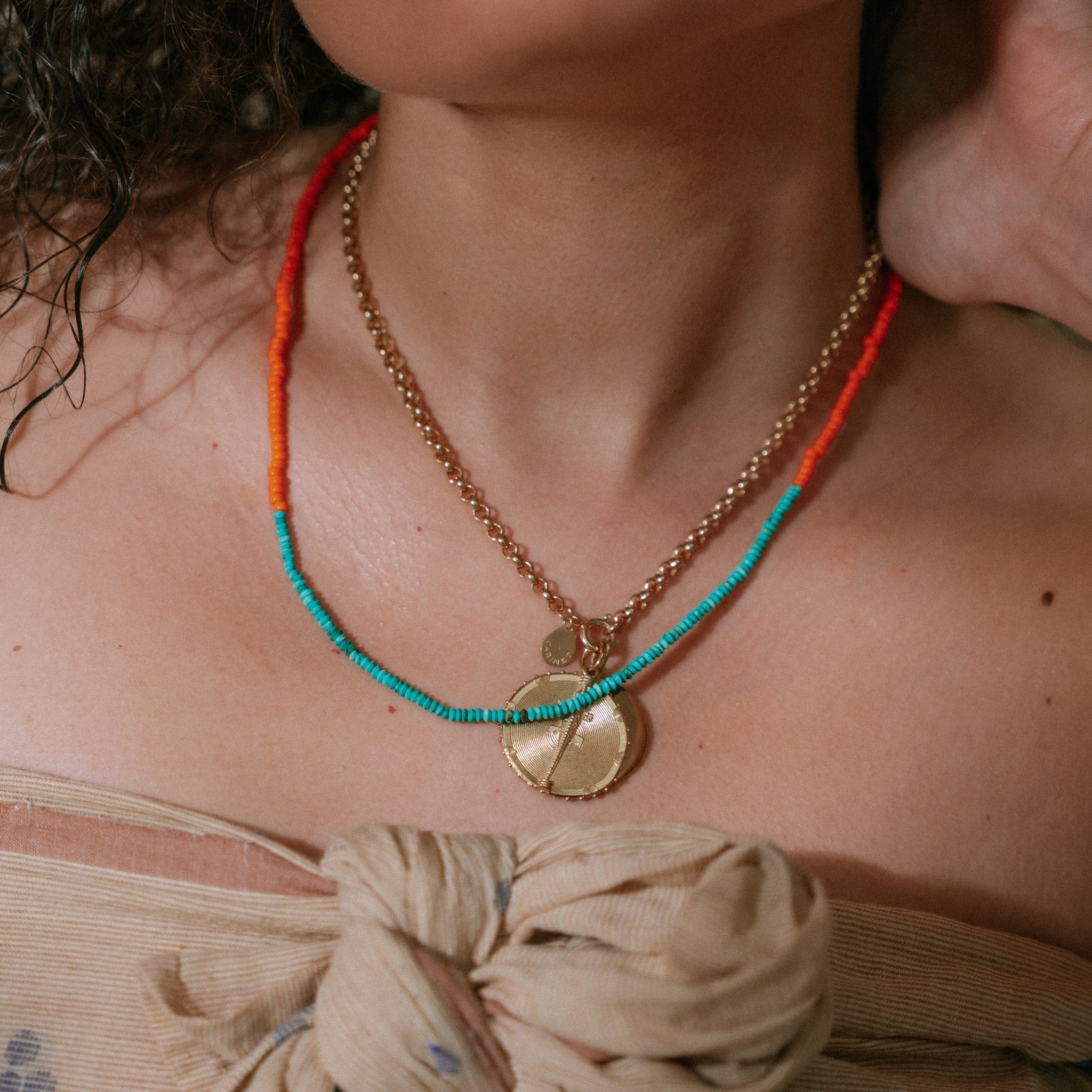 Japanese Miyuki Bead Necklace | Semi Precious Turquoise & Vibrant Orange