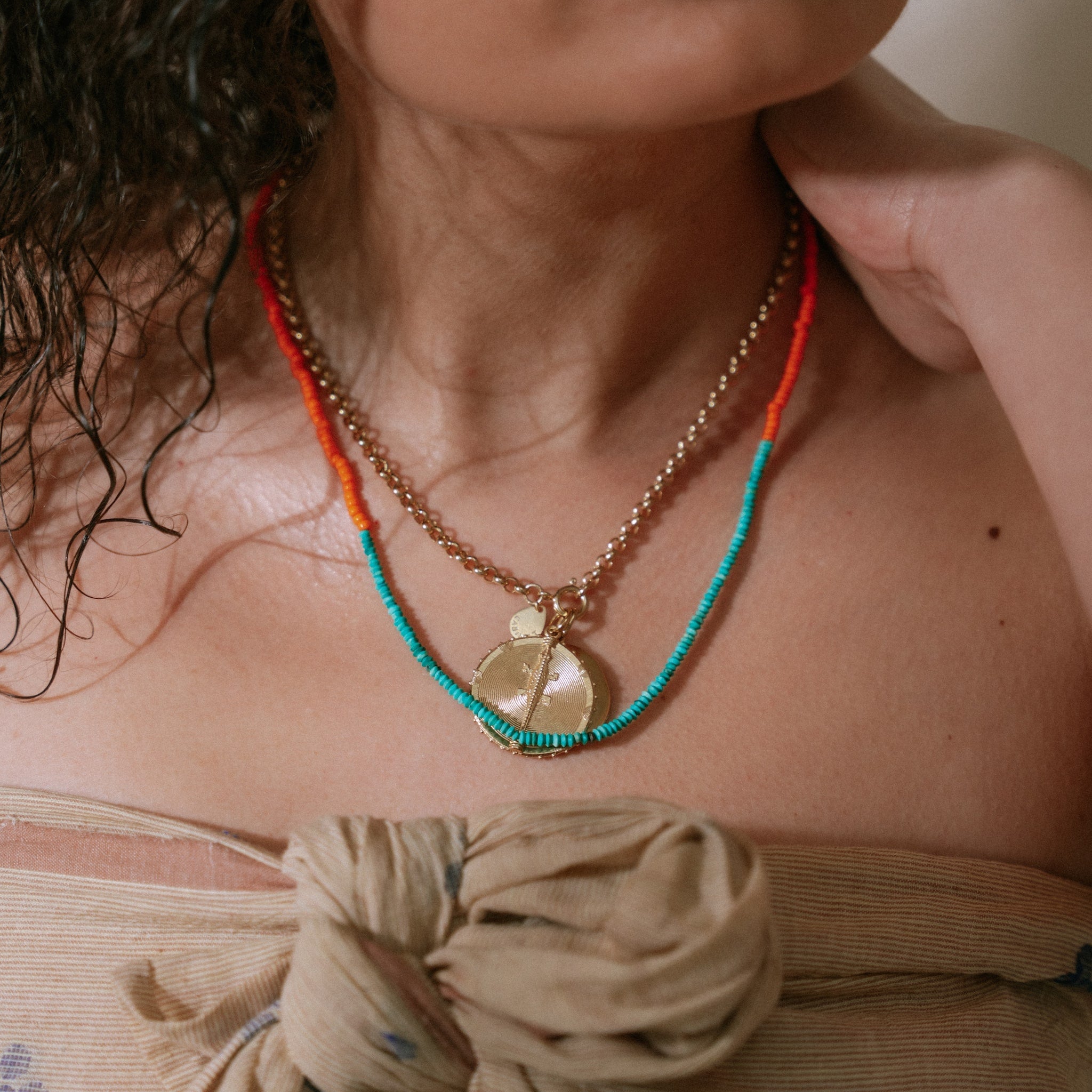 Japanese Miyuki Bead Necklace | Semi Precious Turquoise & Vibrant Orange