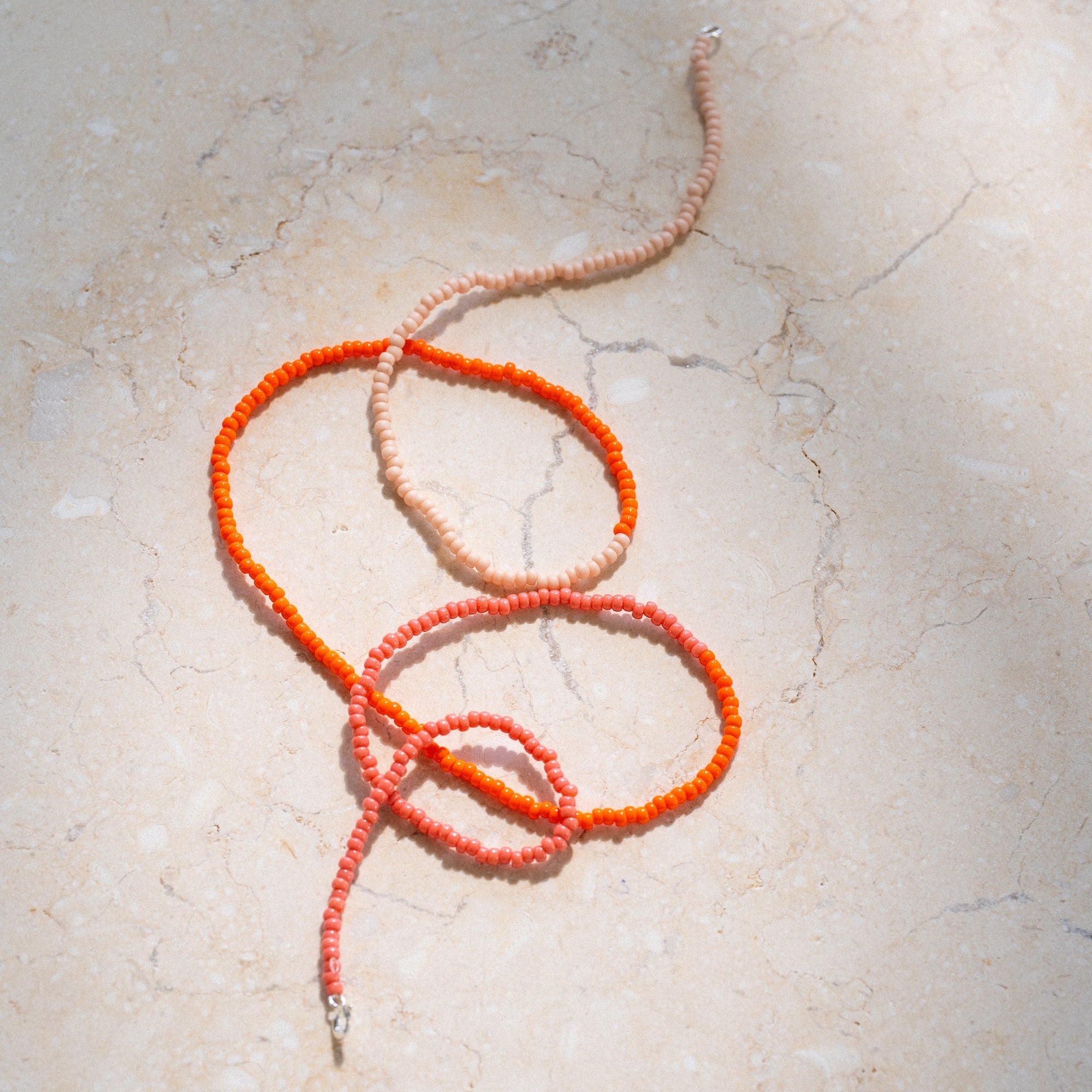 Japanese Miyuki Bead Necklace | Vibrant Orange, Watermelon & Dusty Pink