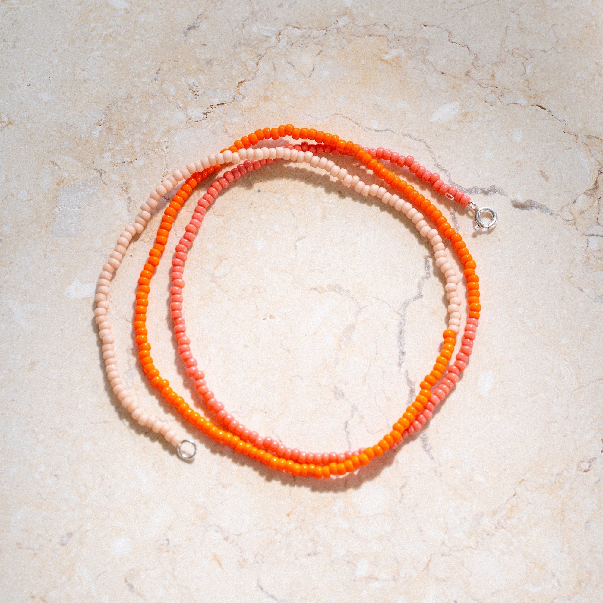 Japanese Miyuki Bead Necklace | Vibrant Orange, Watermelon & Dusty Pink