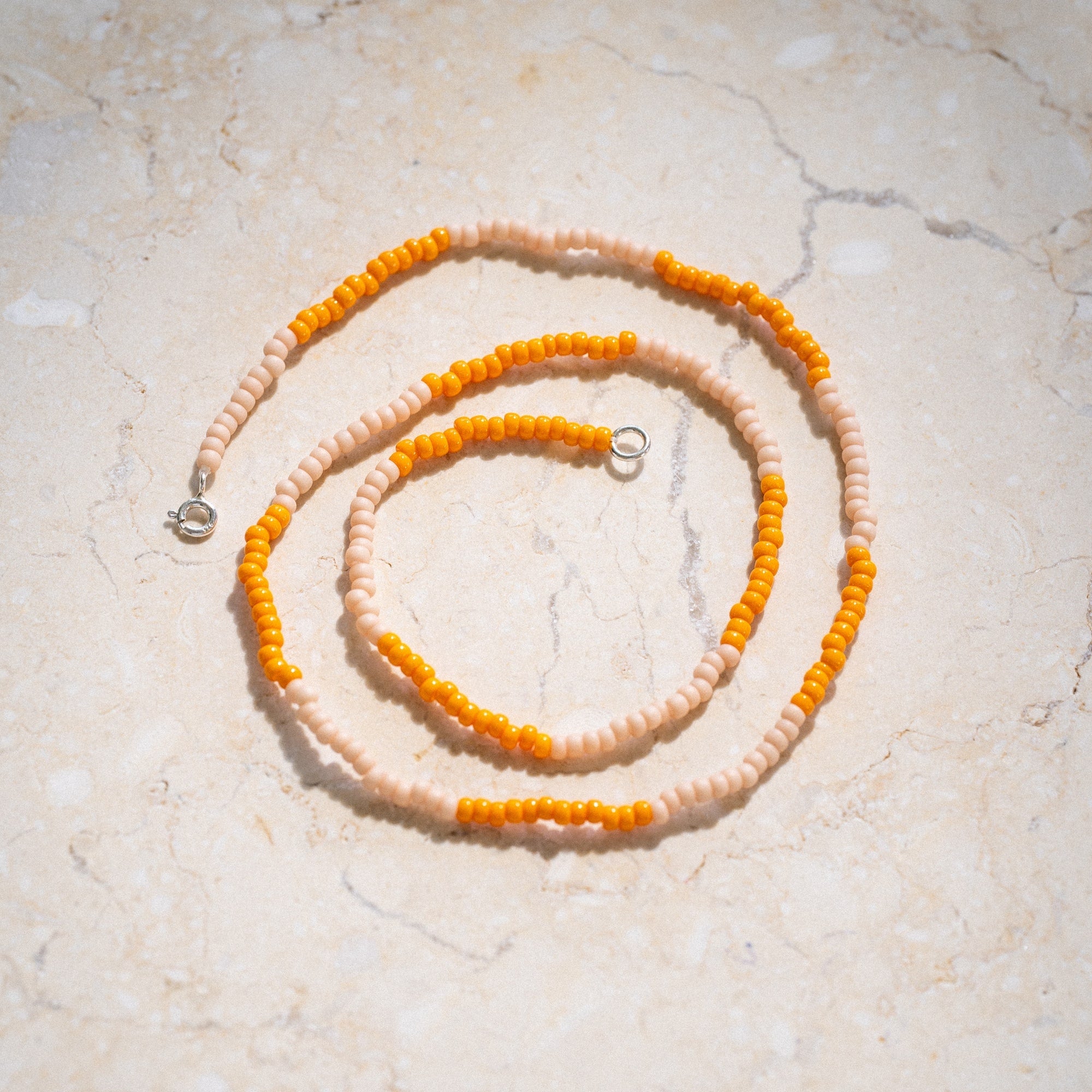 Japanese Miyuki Bead Necklace | Tangerine & Blush Pink