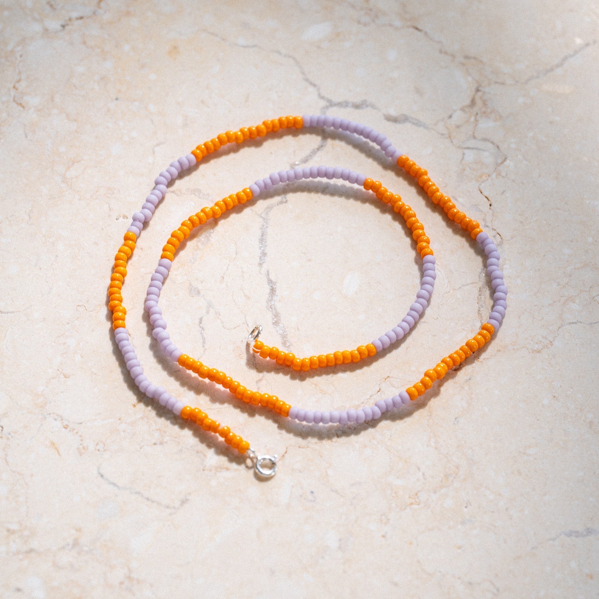 Japanese Miyuki Bead Necklace | Tangerine & Soft Lilac