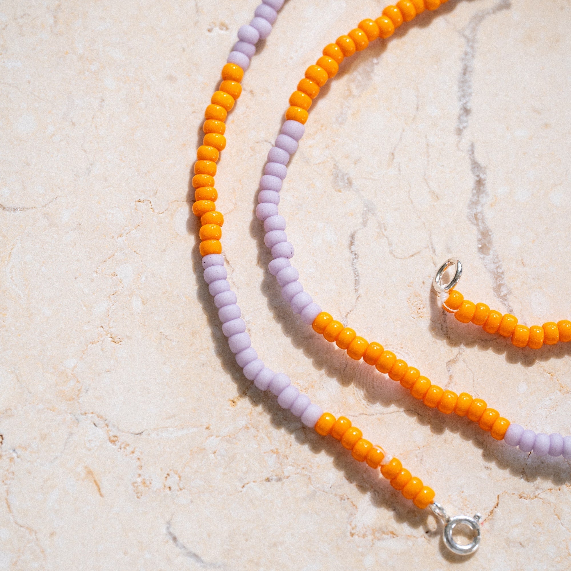 Japanese Miyuki Bead Necklace | Tangerine & Soft Lilac