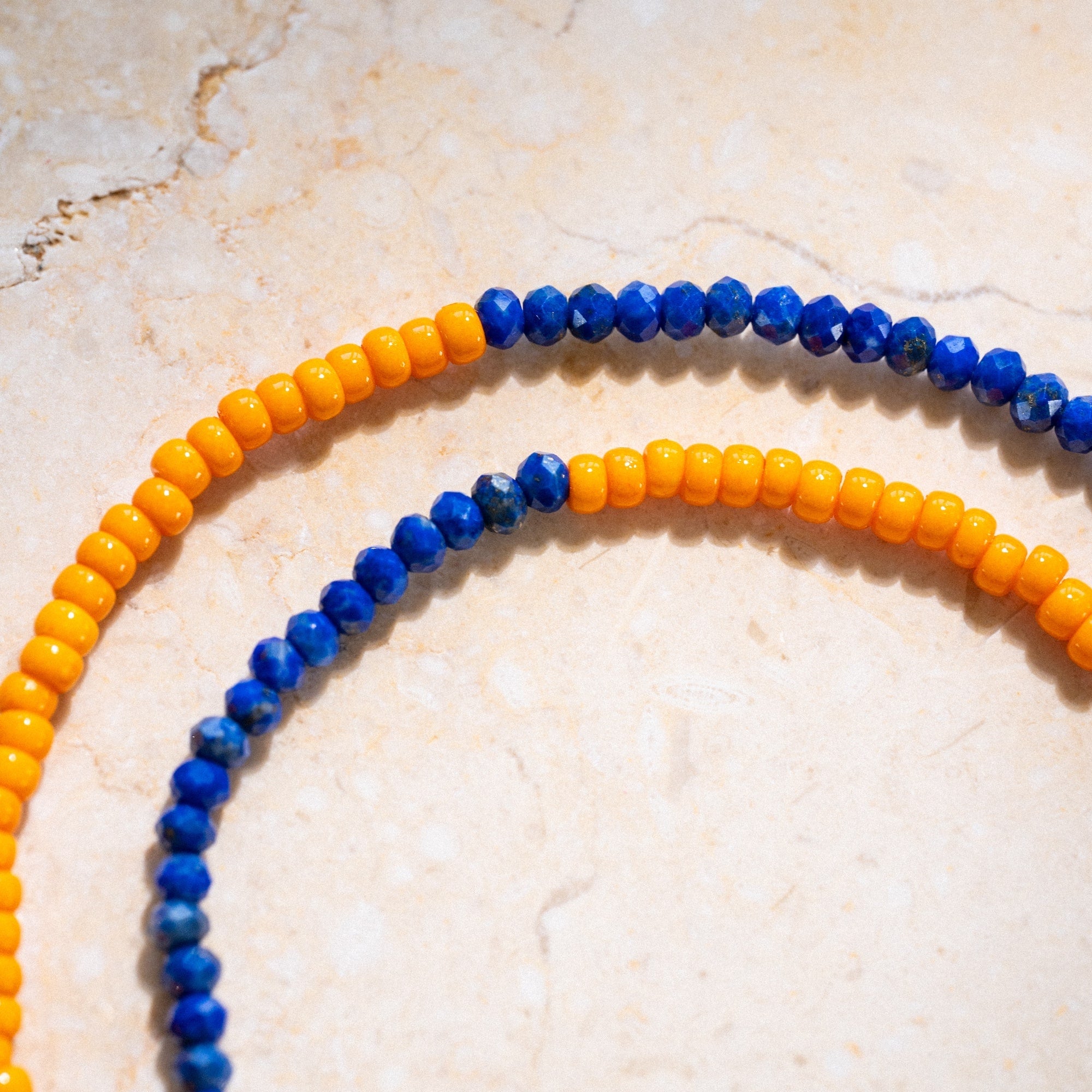 Japanese Miyuki Bead Necklace | Semi Precious Lapis & Tangerine