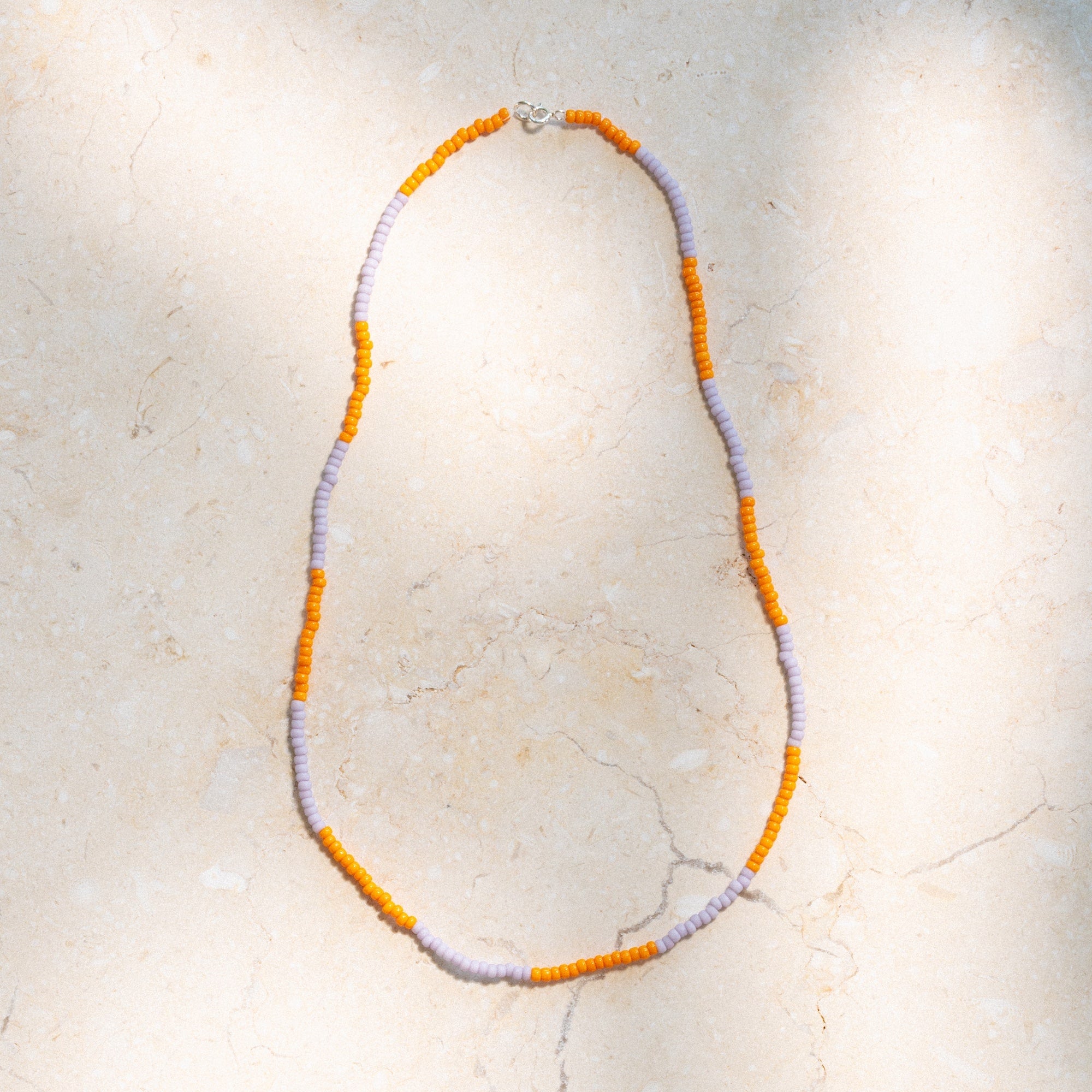 Japanese Miyuki Bead Necklace | Tangerine & Soft Lilac