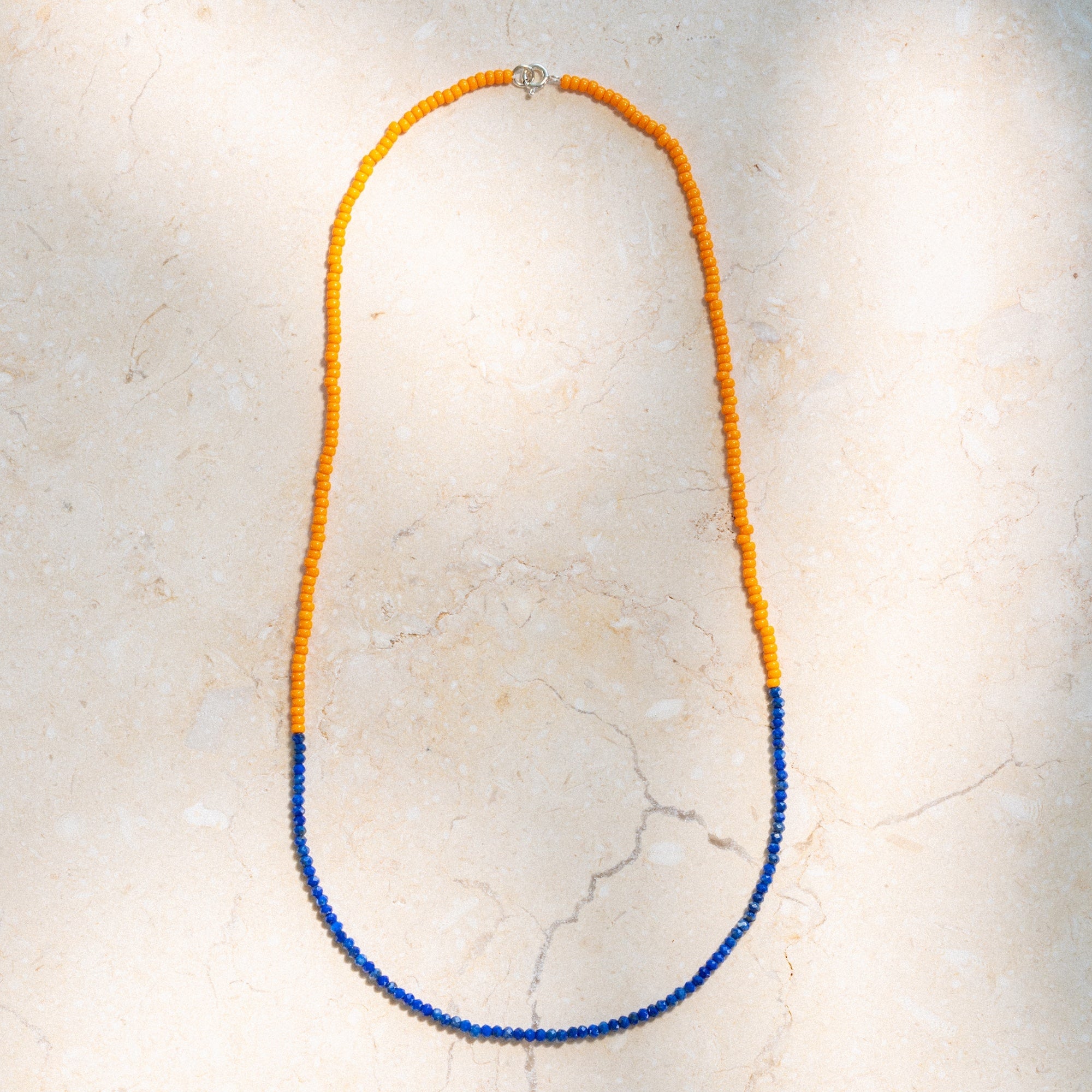 Japanese Miyuki Bead Necklace | Semi Precious Lapis & Tangerine