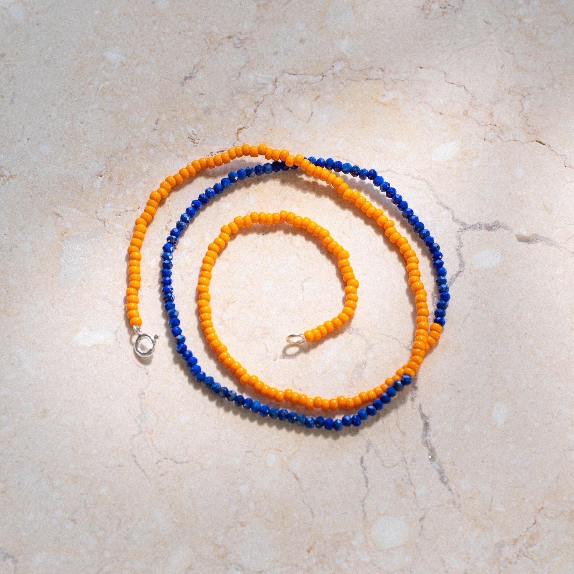 Japanese Miyuki Bead Necklace | Semi Precious Lapis & Tangerine