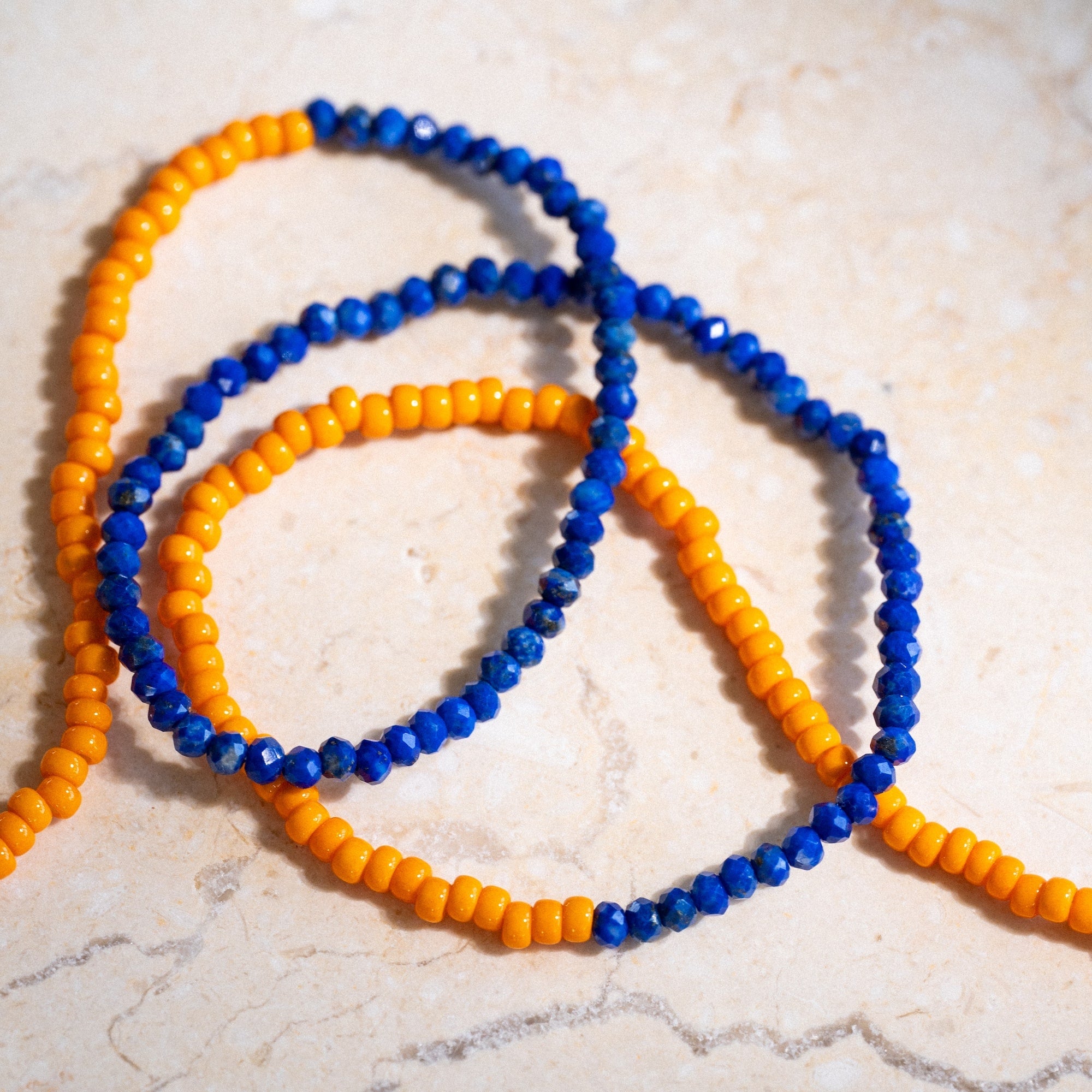 Japanese Miyuki Bead Necklace | Semi Precious Lapis & Tangerine