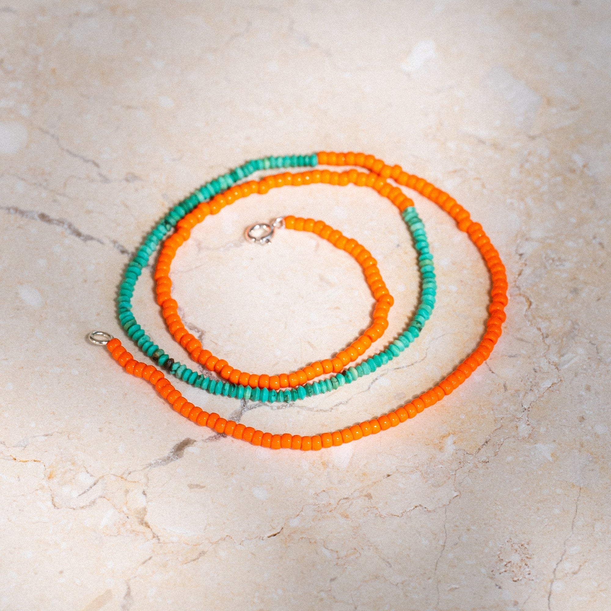 Japanese Miyuki Bead Necklace | Semi Precious Turquoise & Vibrant Orange