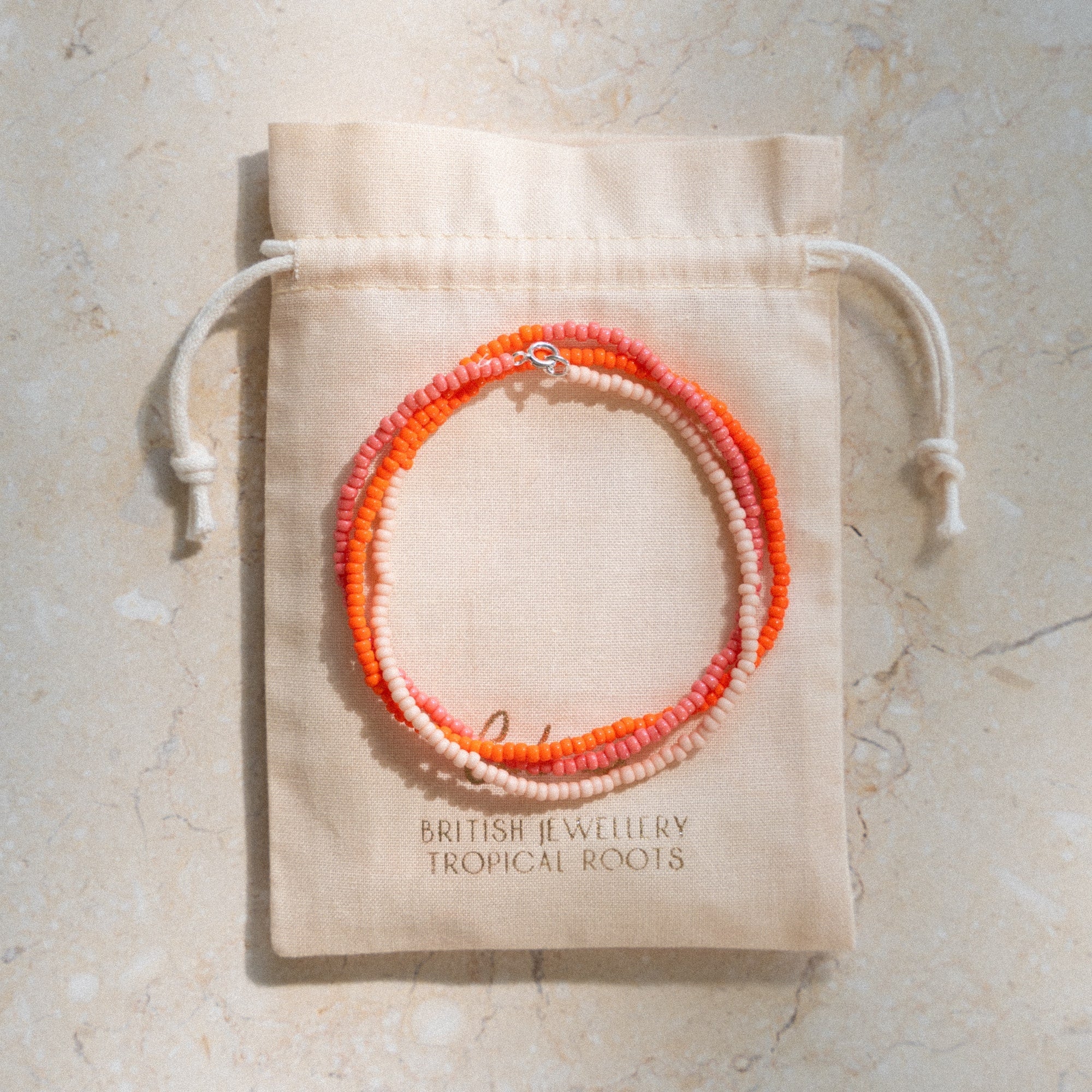 Japanese Miyuki Bead Necklace | Vibrant Orange, Watermelon & Dusty Pink
