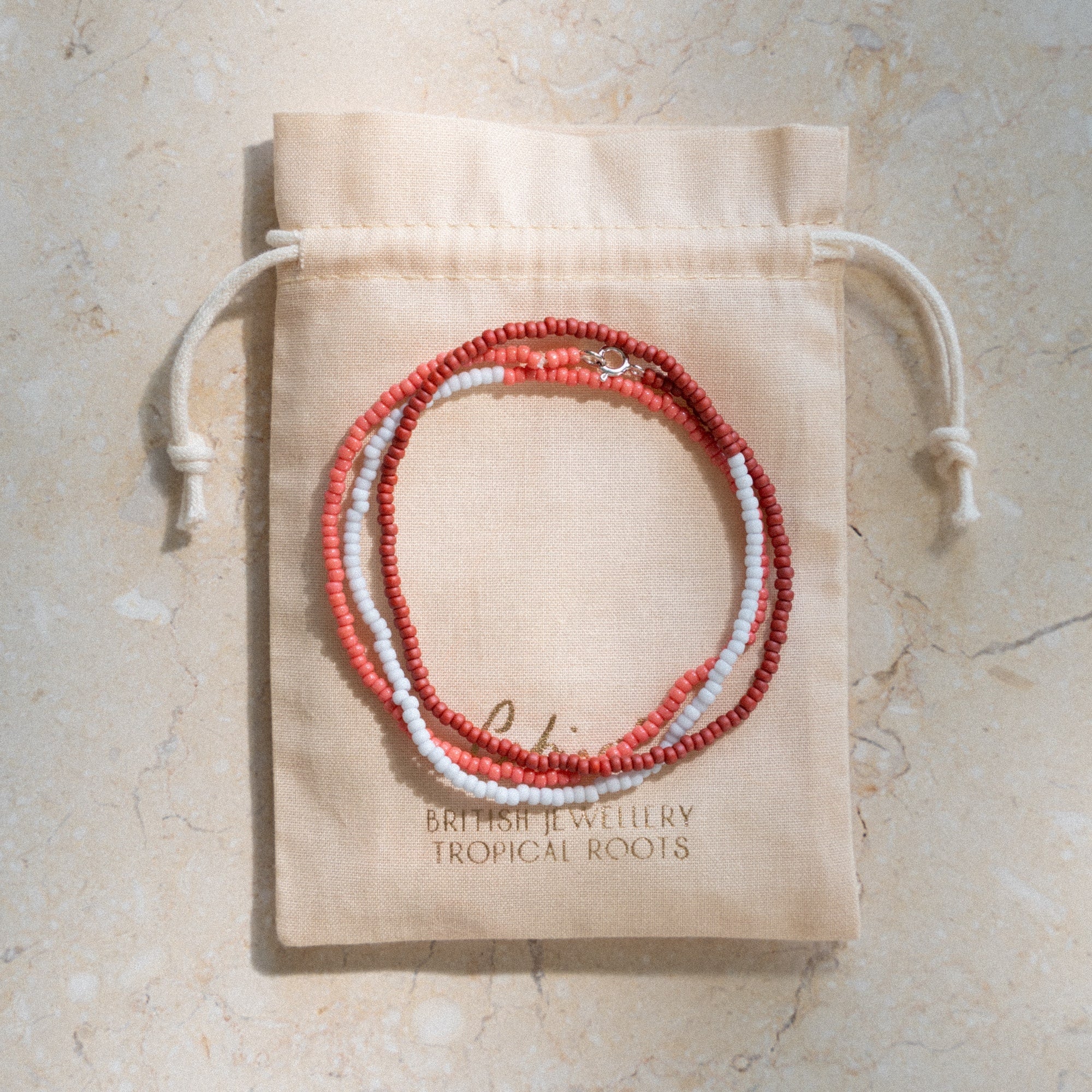 Japanese Miyuki Bead Necklace | Terracotta, Watermelon & Powder Blue