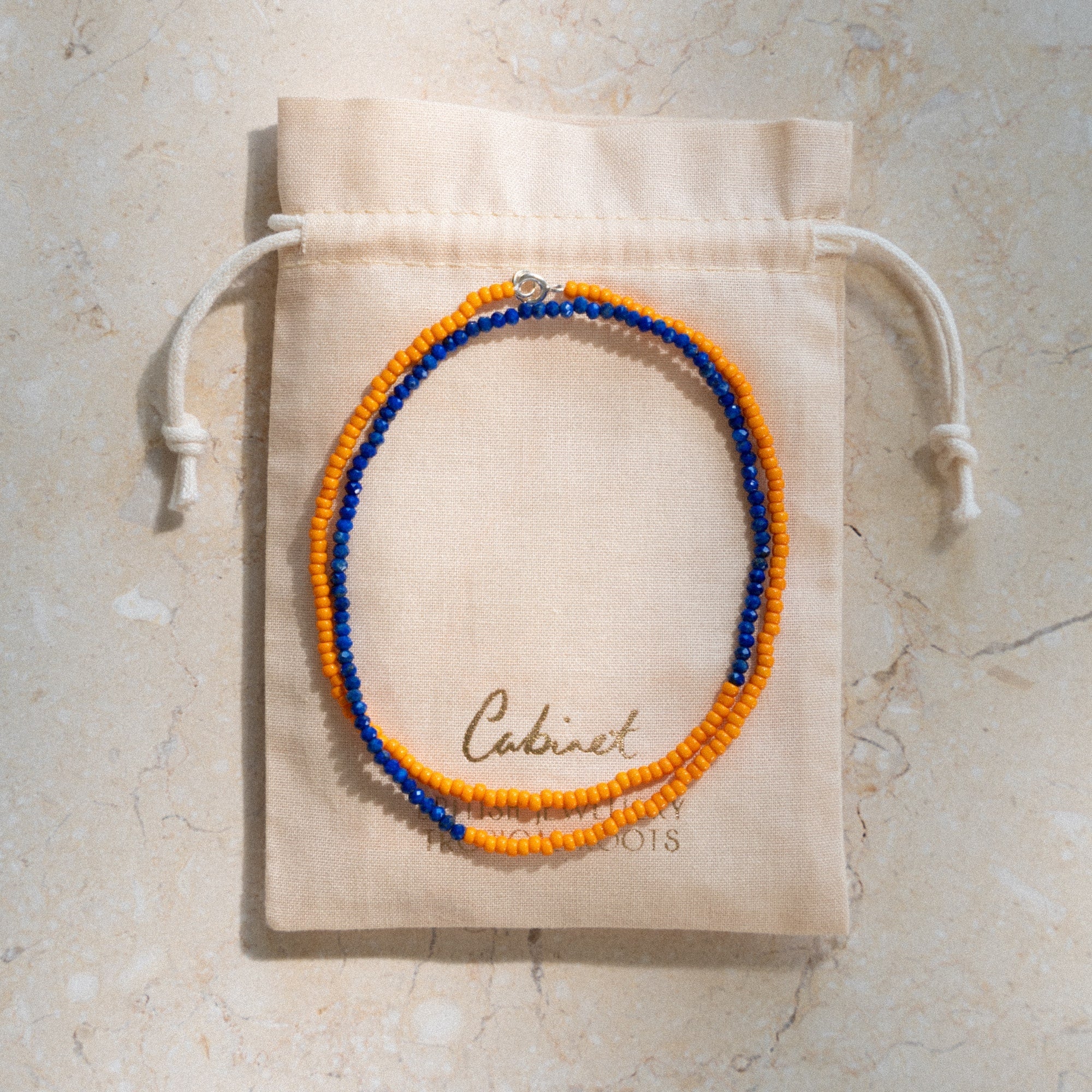 Japanese Miyuki Bead Necklace | Semi Precious Lapis & Tangerine