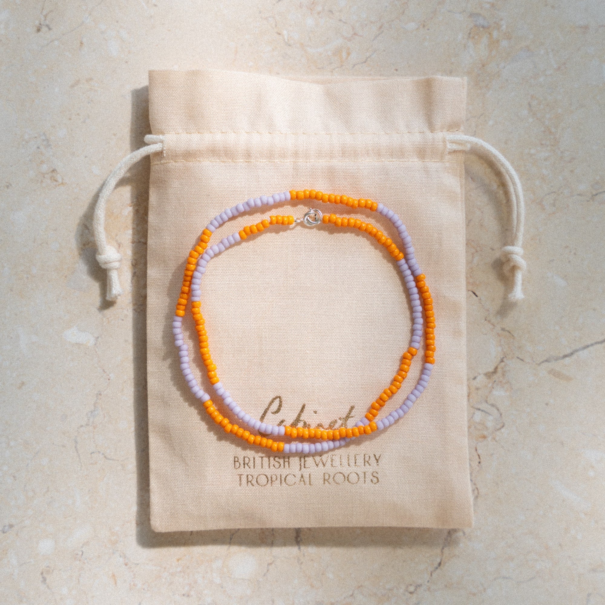Japanese Miyuki Bead Necklace | Tangerine & Soft Lilac