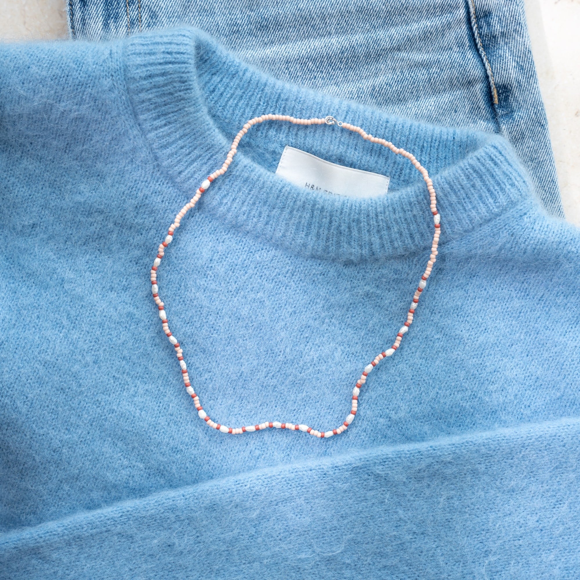 Japanese Miyuki Bead Necklace | Light Peach & Pearl