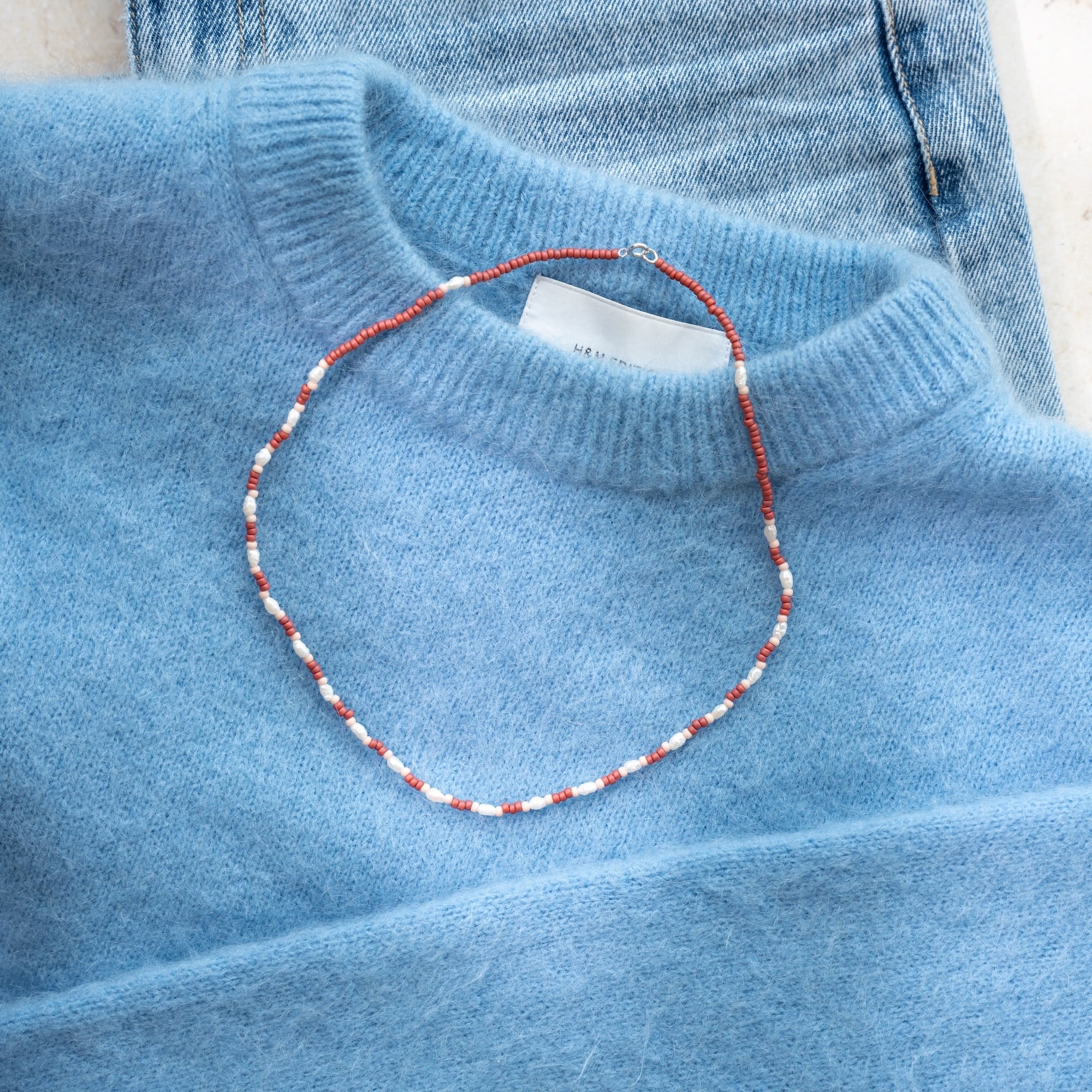 Japanese Miyuki Bead Necklace | Terracotta & Pearl
