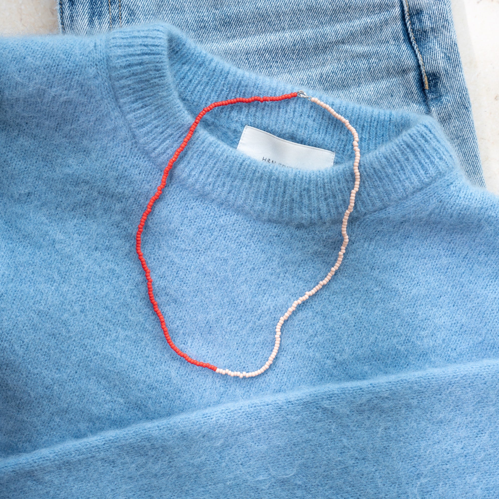 Japanese Miyuki Bead Necklace | Red & Light Peach