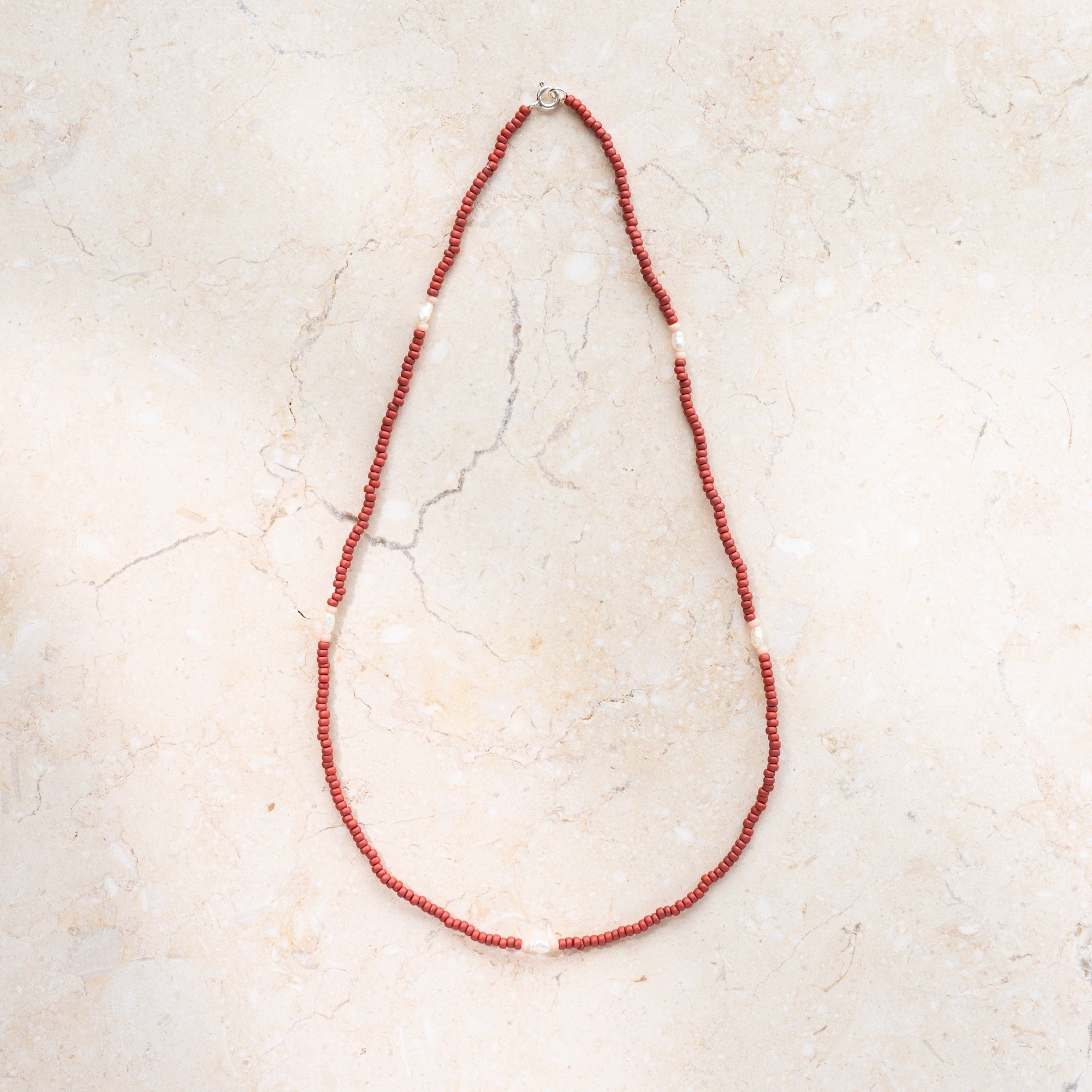Japanese Miyuki Bead Necklace | Terracotta & Pearl