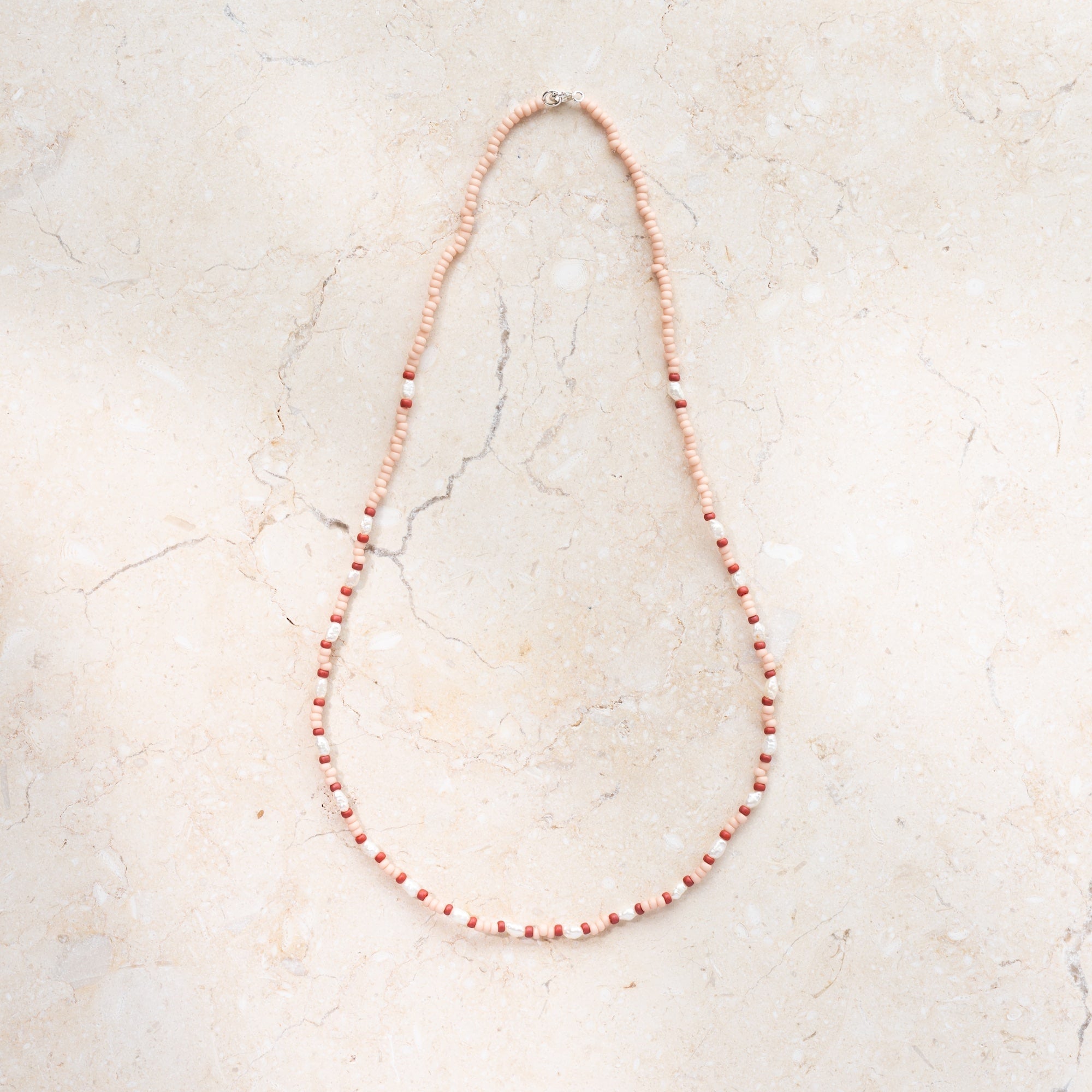 Japanese Miyuki Bead Necklace | Light Peach & Pearl