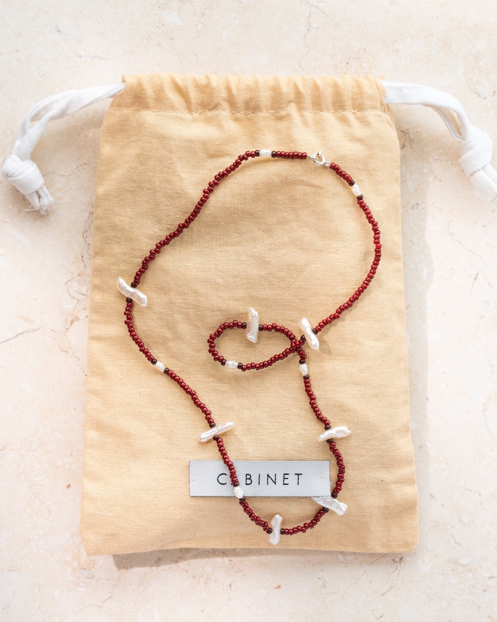 Japanese Miyuki Bead Necklace | Burgundy & Biwa Pearl
