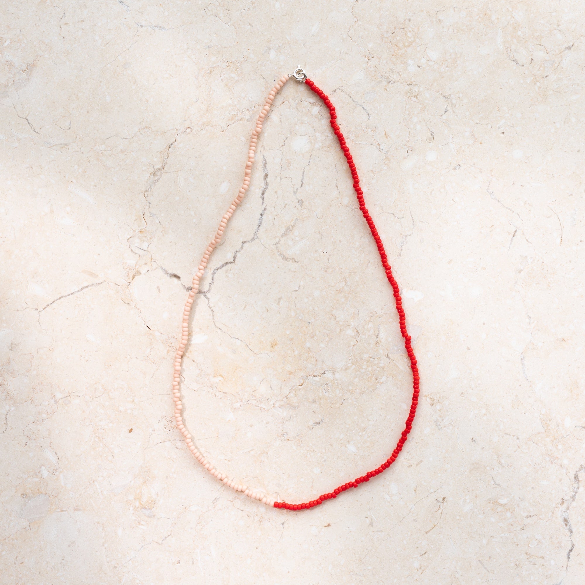 Japanese Miyuki Bead Necklace | Red & Light Peach