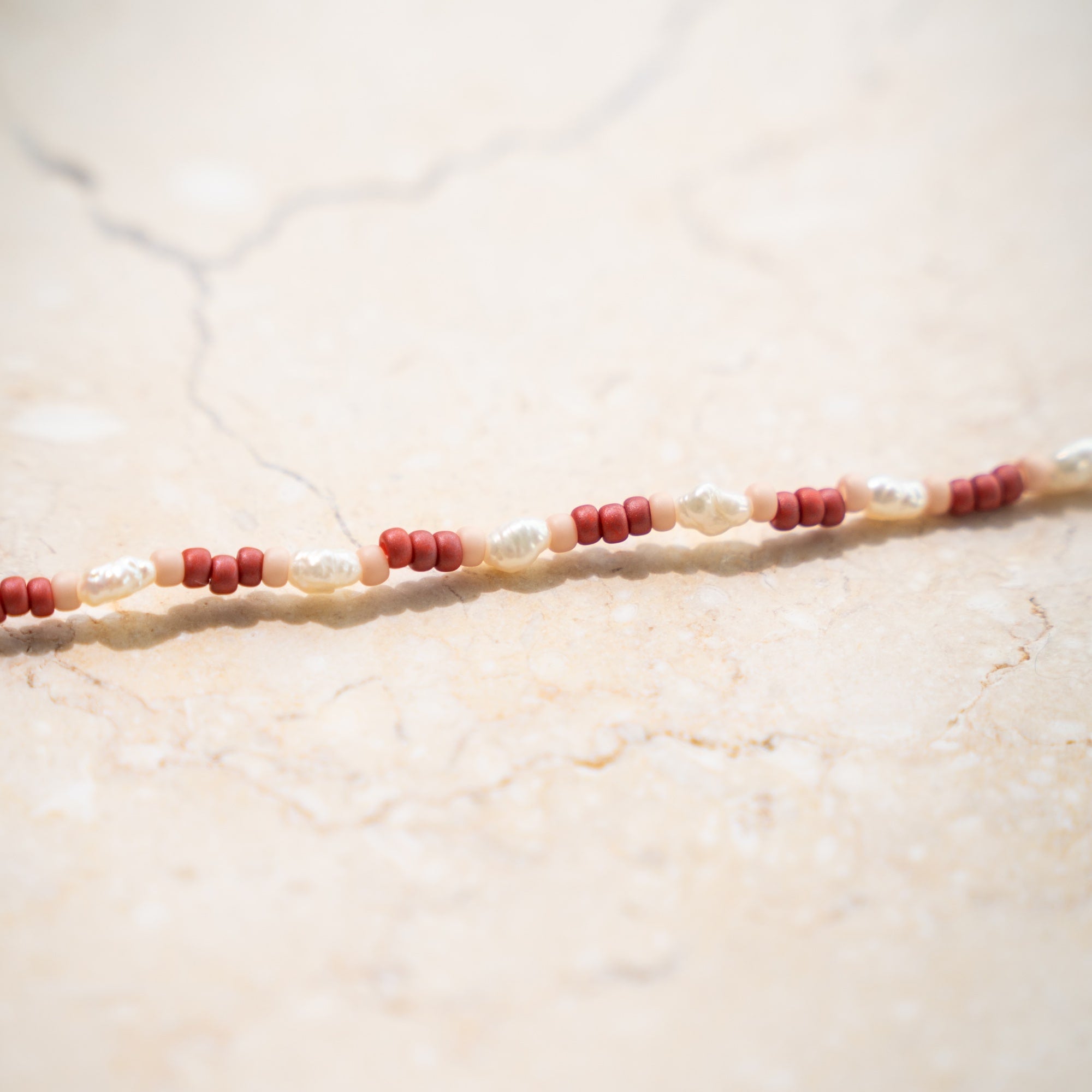Japanese Miyuki Bead Necklace | Terracotta & Pearl