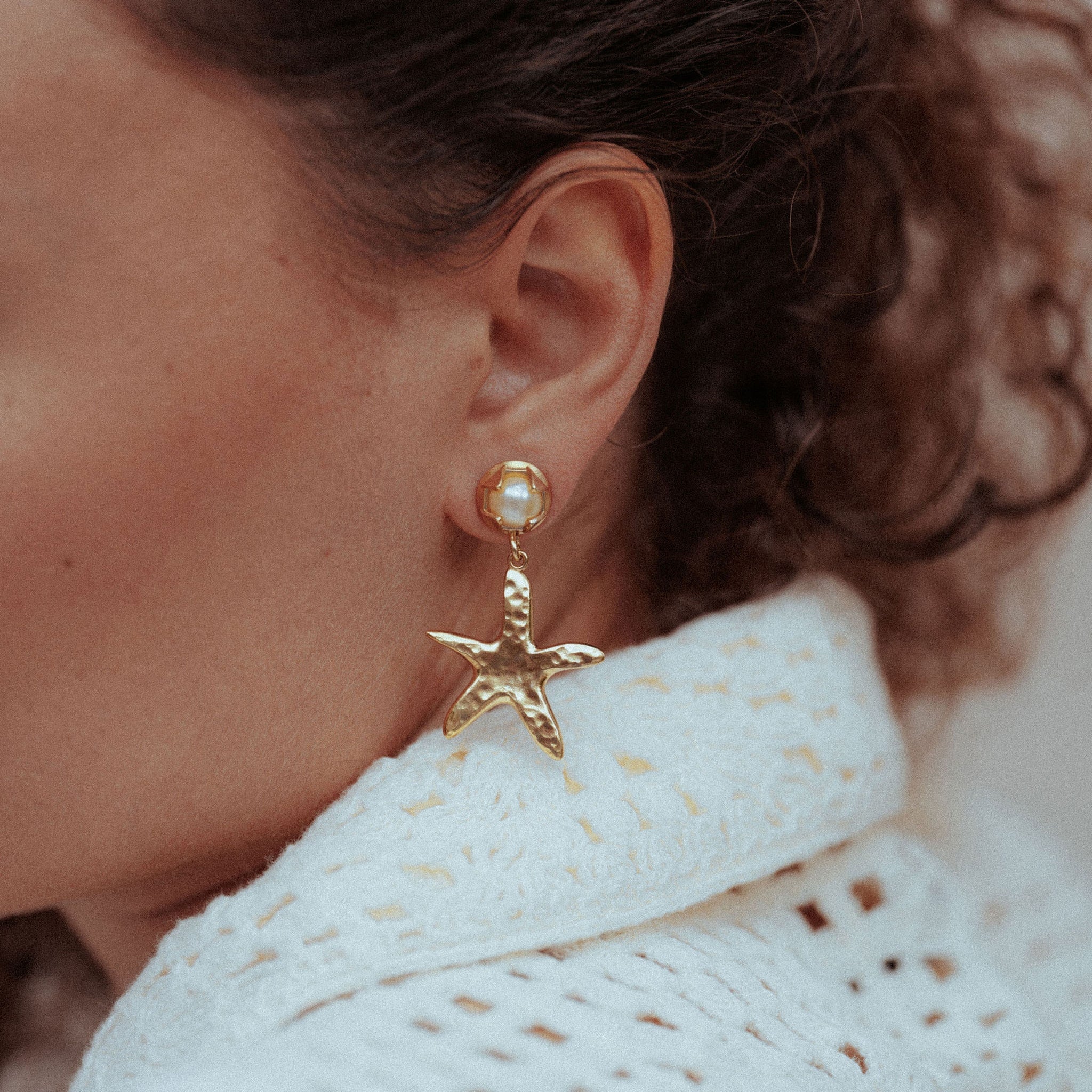 Sea Star Drop Earrings Pearl