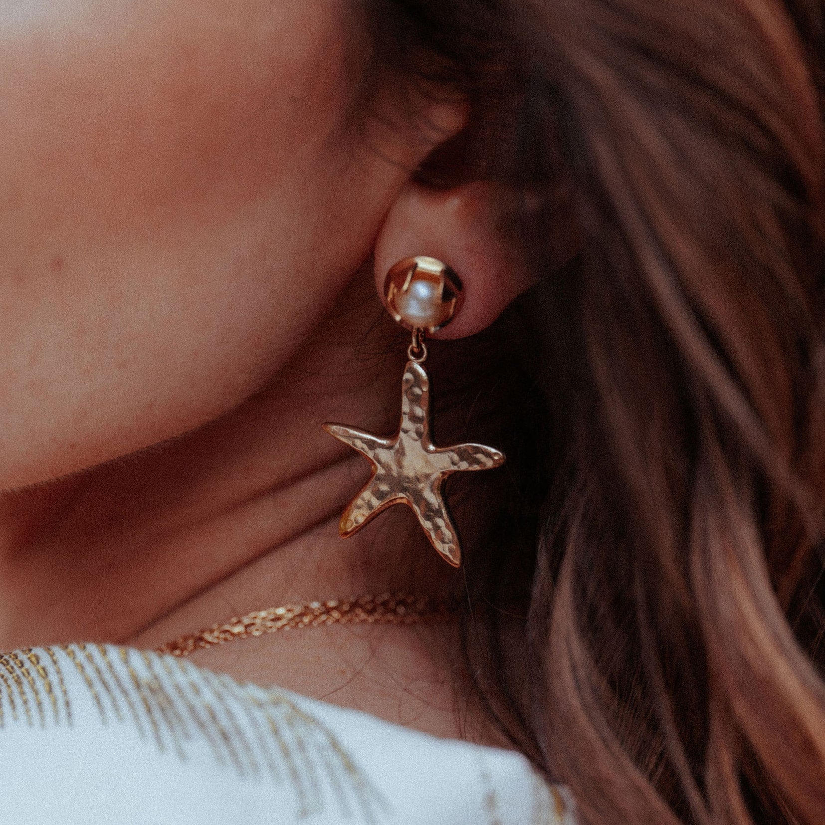 Sea Star Drop Earrings Pearl