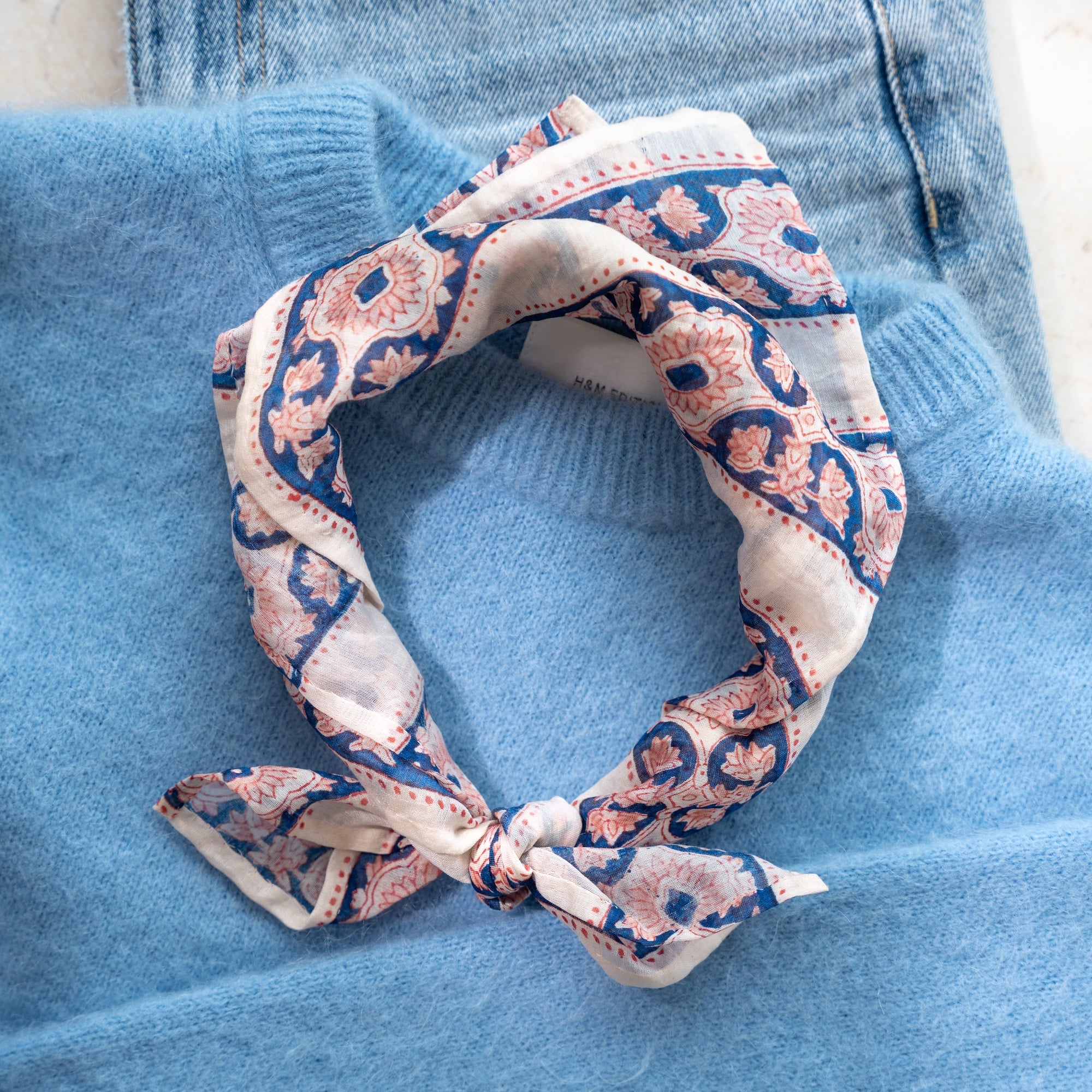 Block Print Neckerchief | Denim Blue & Rouge
