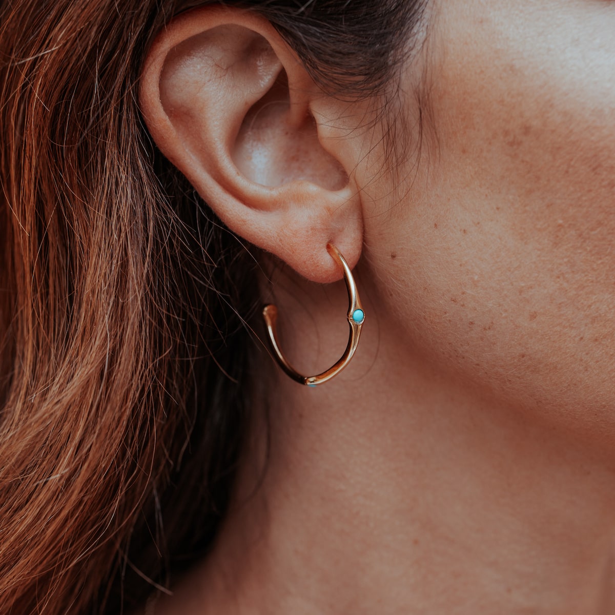 Bamboo Turquoise Half Hoop Earring