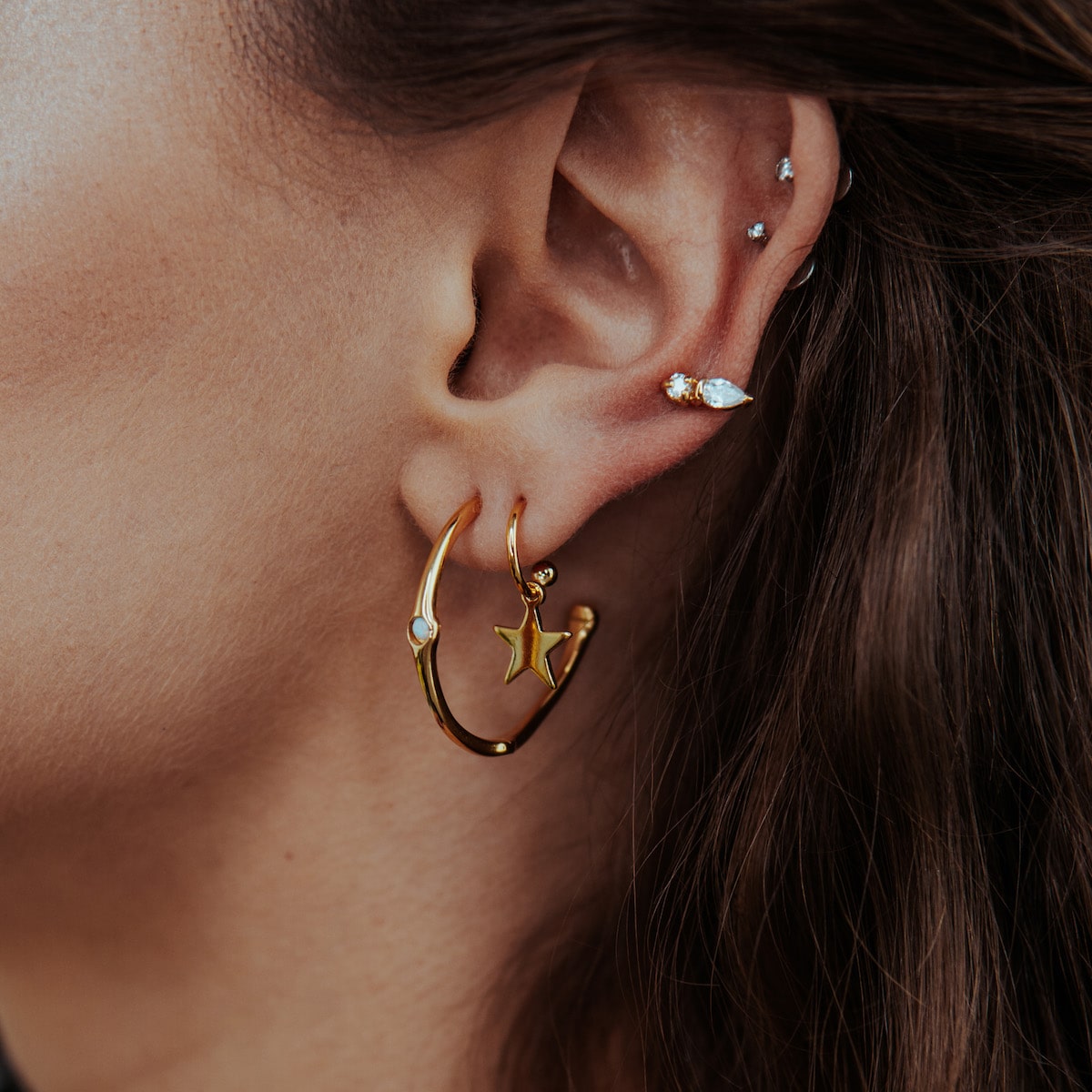 BAMBOO OPALITE HALF HOOP EARRING CABINET JEWELLERY