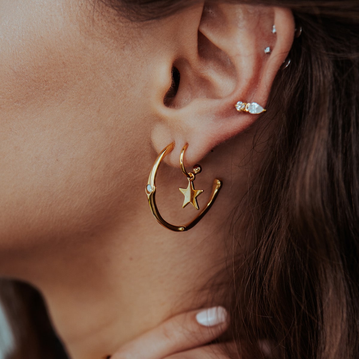 BAMBOO OPALITE HALF HOOP EARRING CABINET JEWELLERY