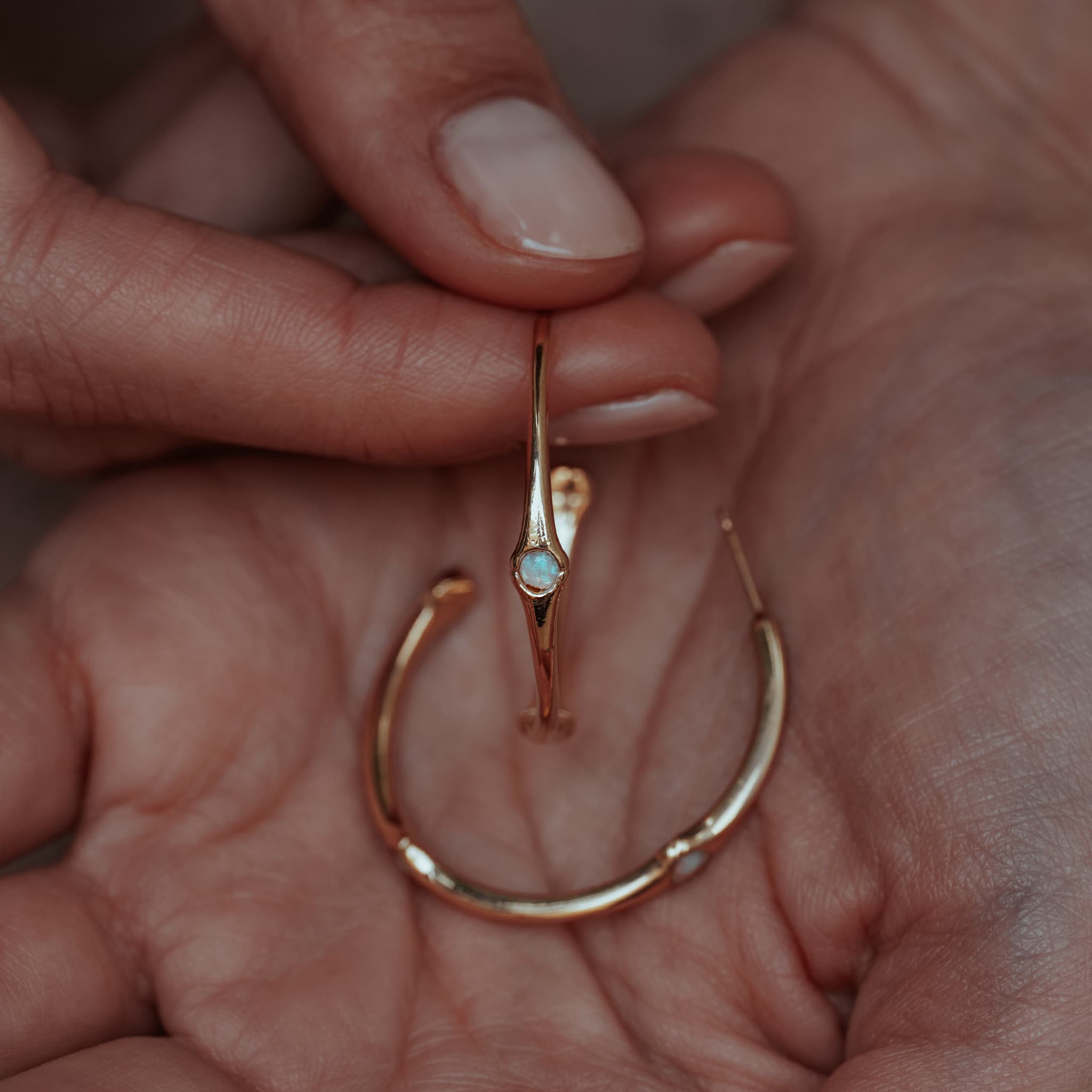Bamboo Opalite Half Hoop Earring