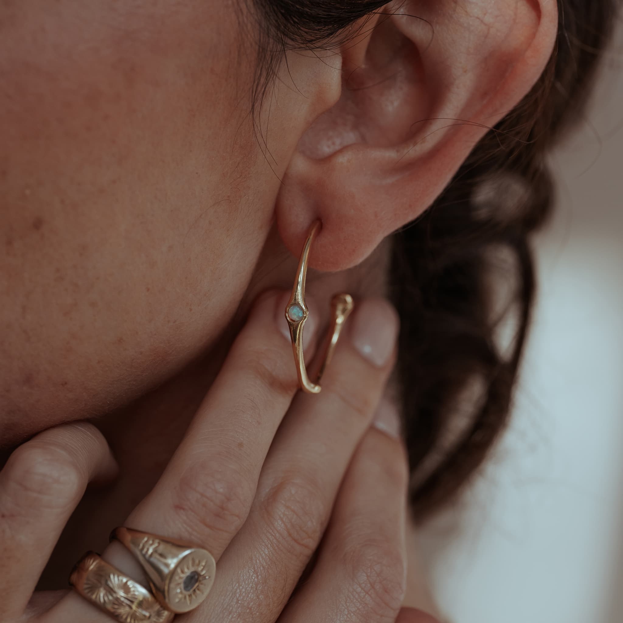 Bamboo Opalite Half Hoop Earring