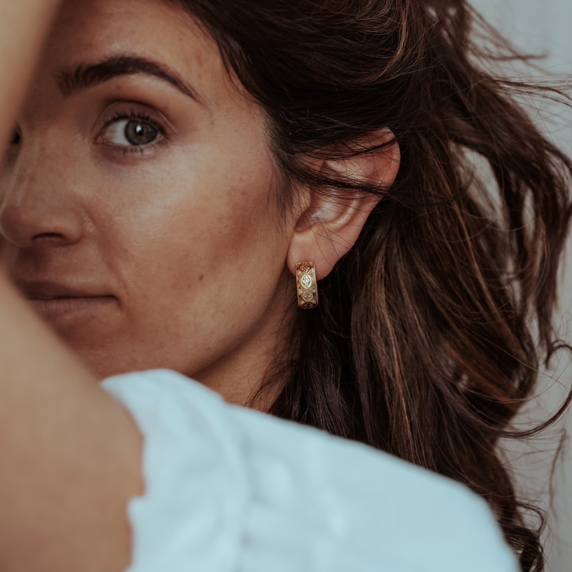 Diamond Palm Hoop Earrings