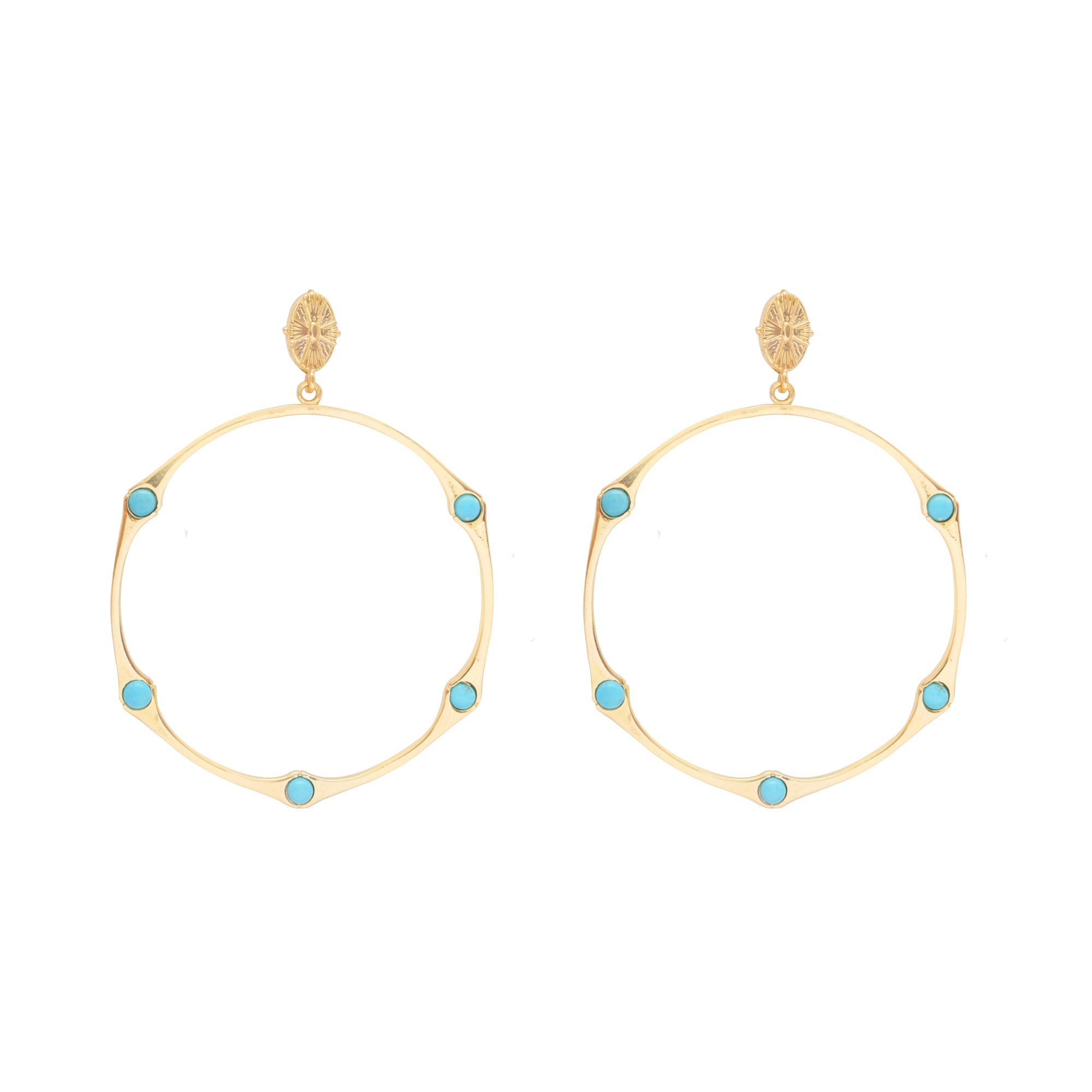 Bamboo Turquoise Hinged Shell Top Hoop Earring