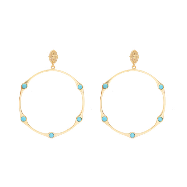 Bamboo Turquoise Hinged Shell Top Hoop Earring