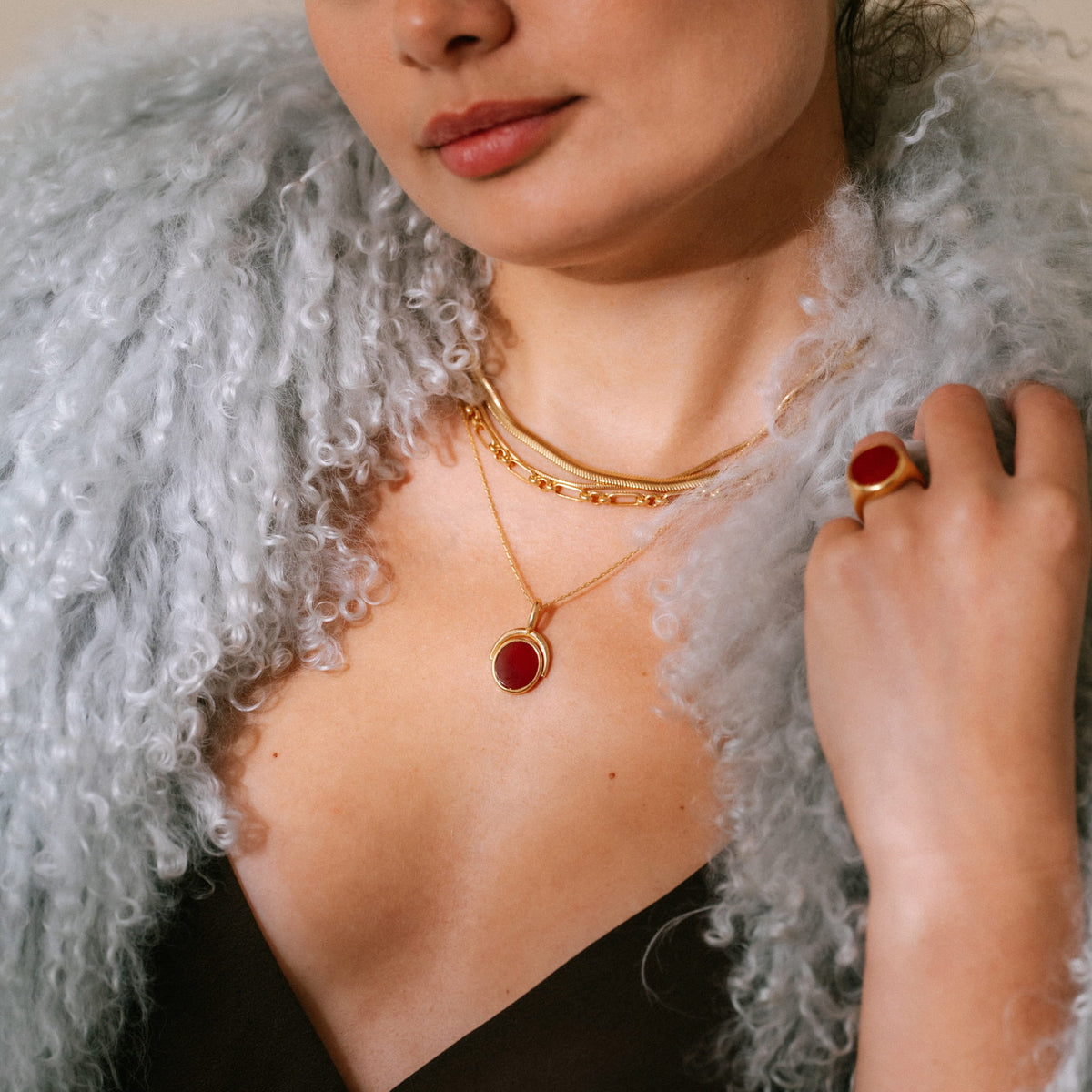 Ariel Pendant Hayseed Chain | Deep Orange Carnelian