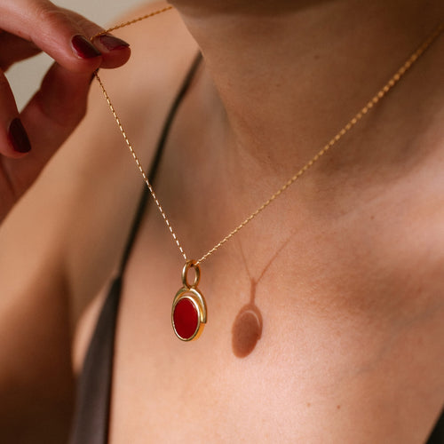 Ariel Pendant Hayseed Chain | Deep Orange Carnelian