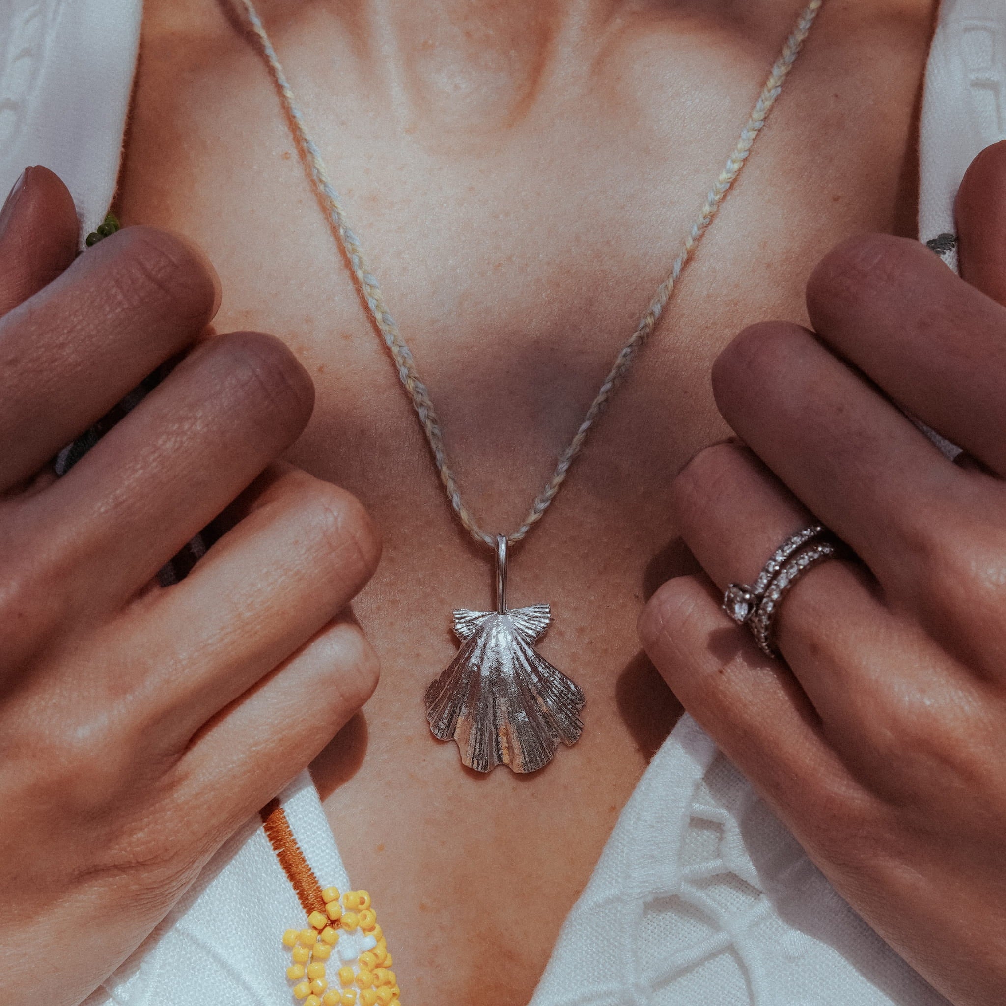 Beachcomber Shell Necklace Woven Cord | Sterling Silver