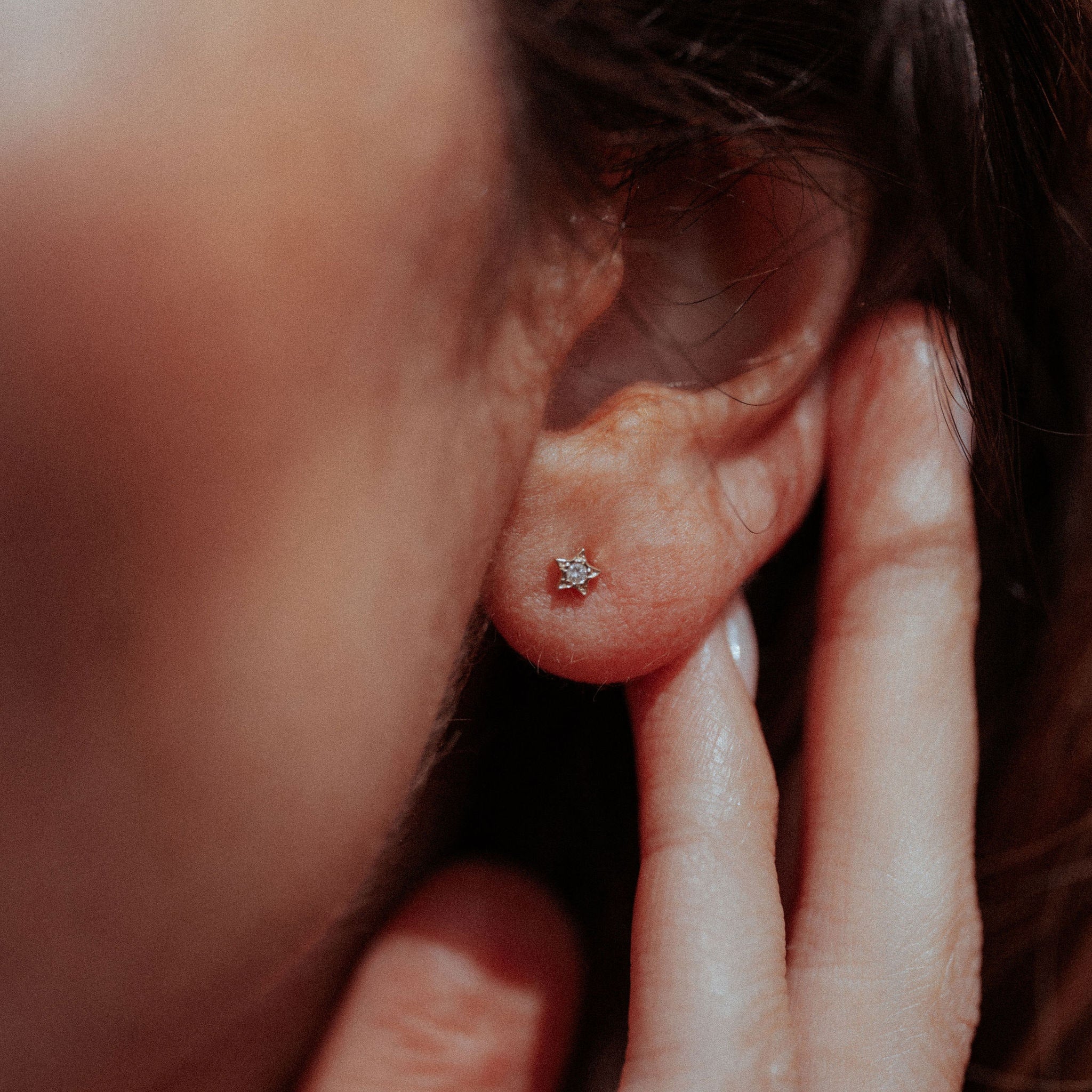 Diamond Star Pentagram Stud Earrings