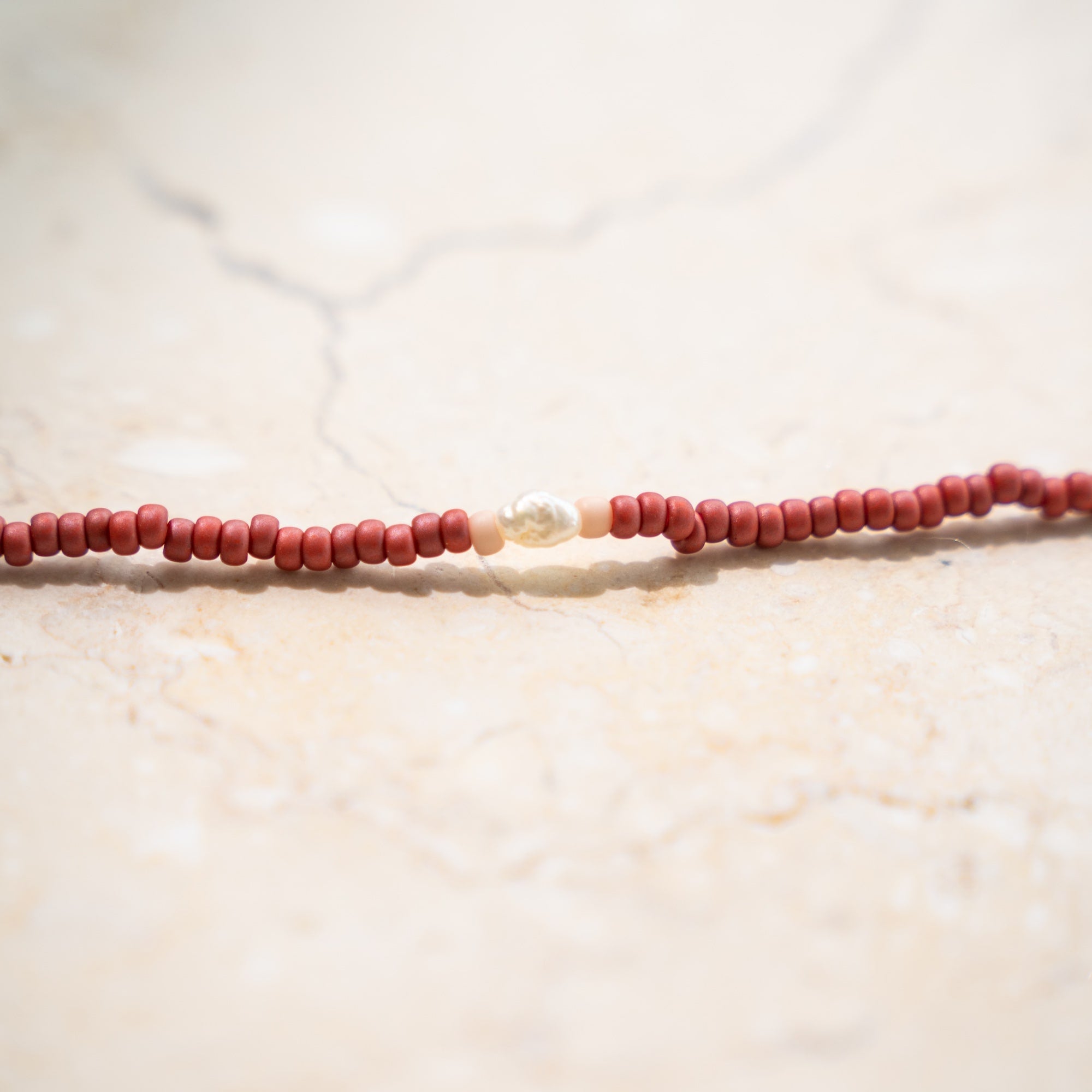 Japanese Miyuki Bead Necklace |  Terracotta & Pearl
