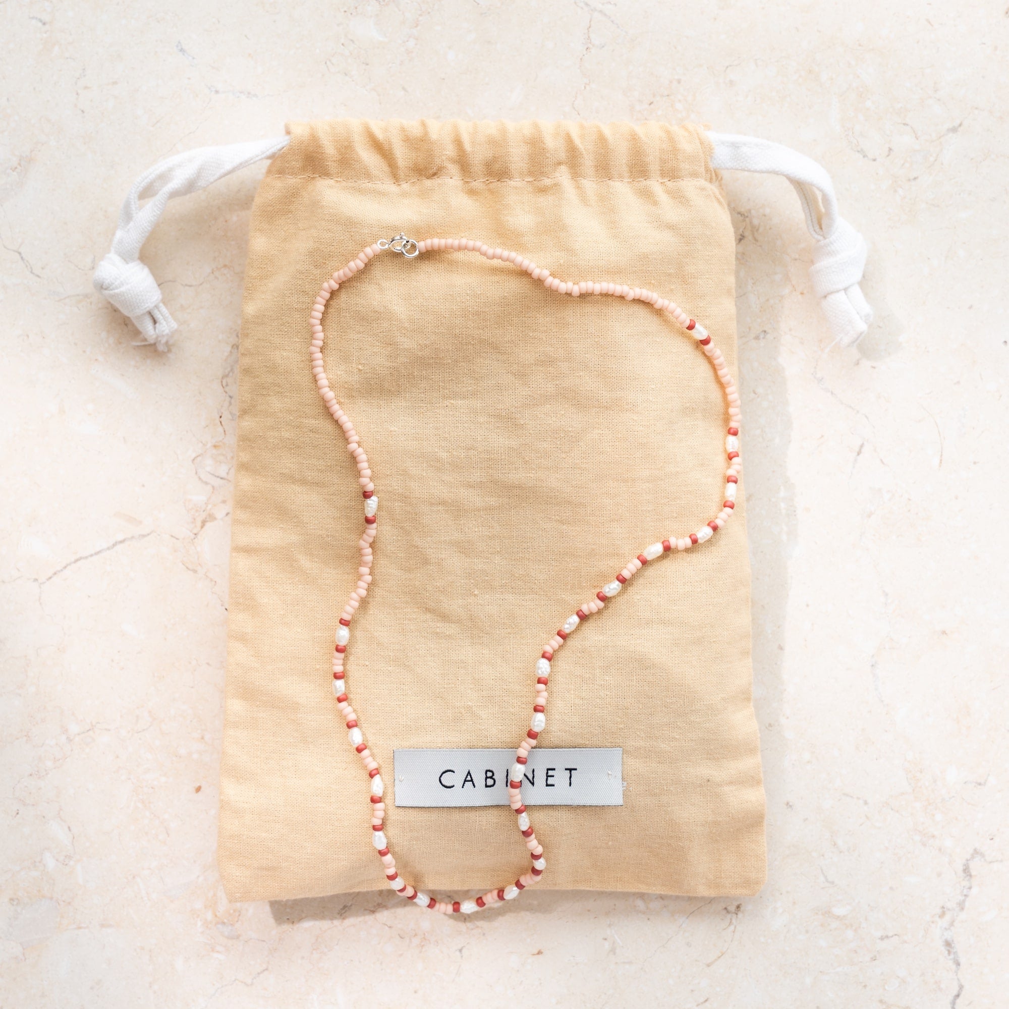 Japanese Miyuki Bead Necklace |  Light Peach & Pearl