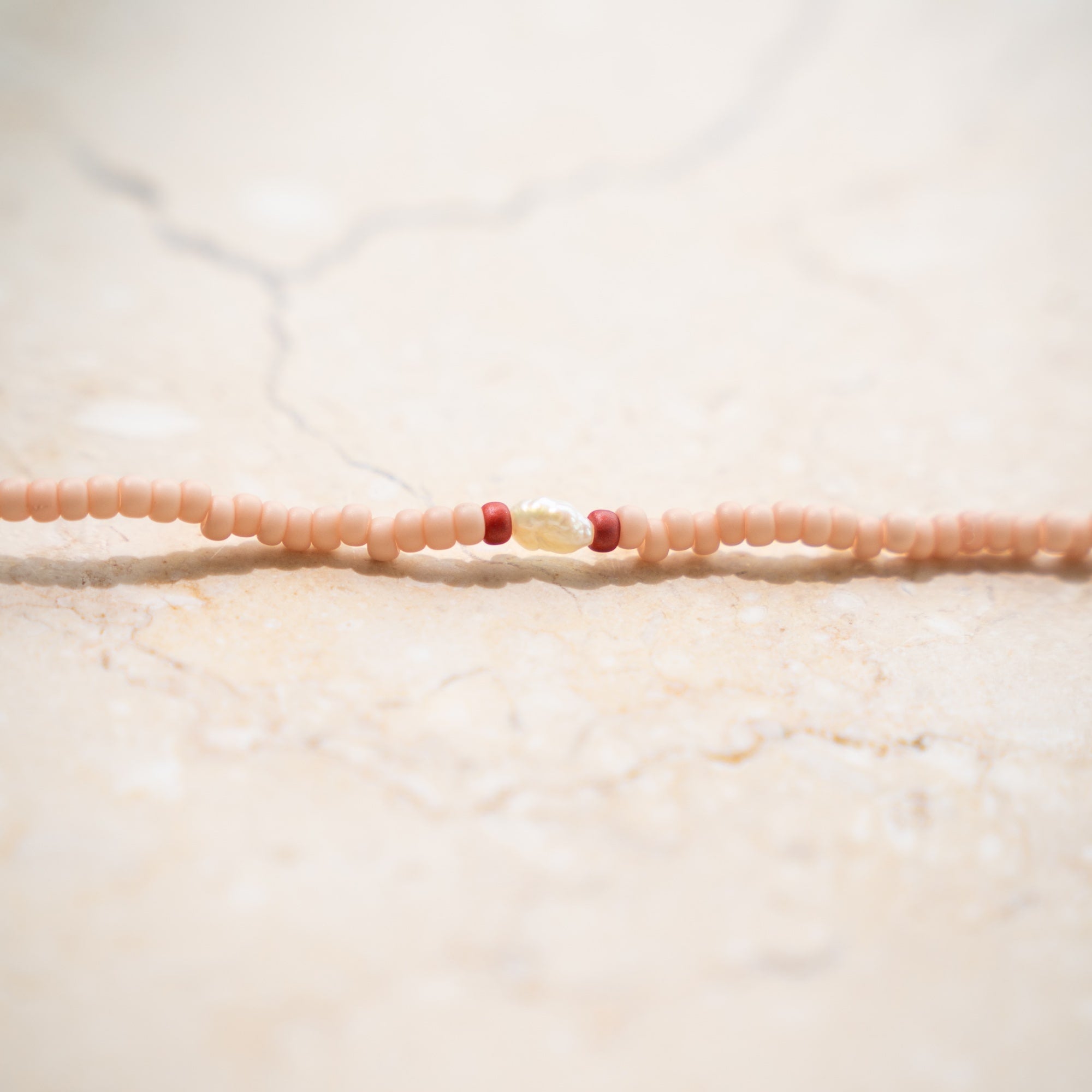Japanese Miyuki Bead Necklace |  Light Peach & Pearl
