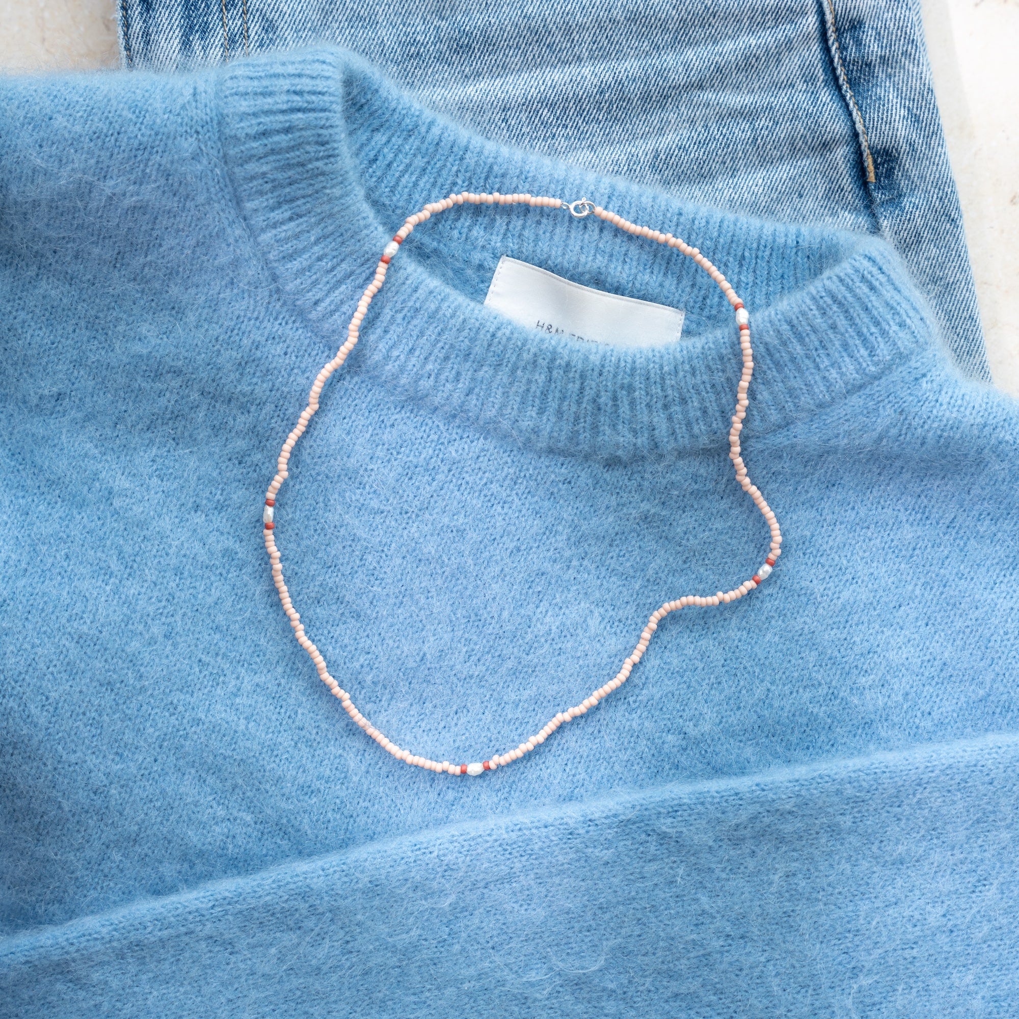Japanese Miyuki Bead Necklace |  Light Peach & Pearl