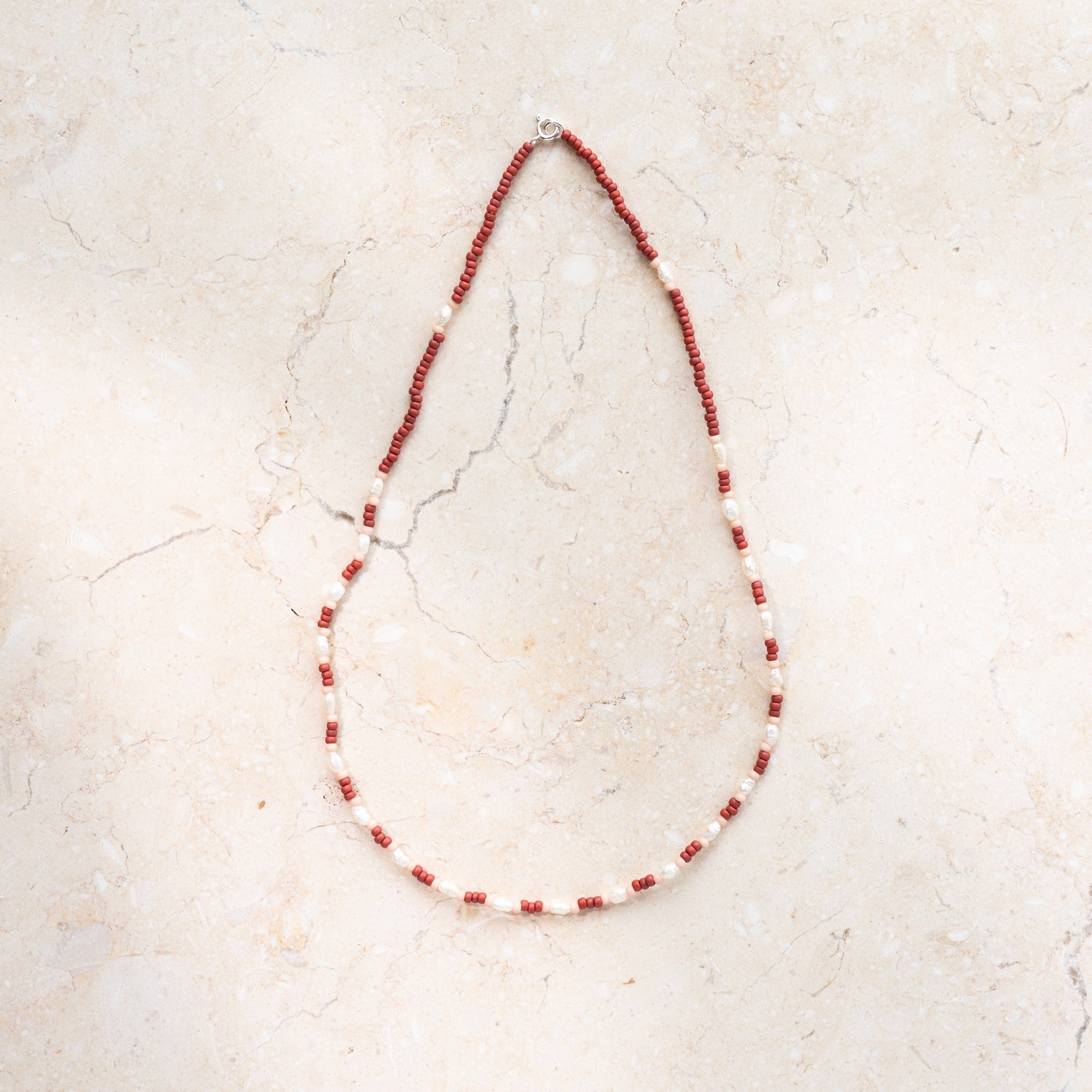 Japanese Miyuki Bead Necklace |  Terracotta & Pearl