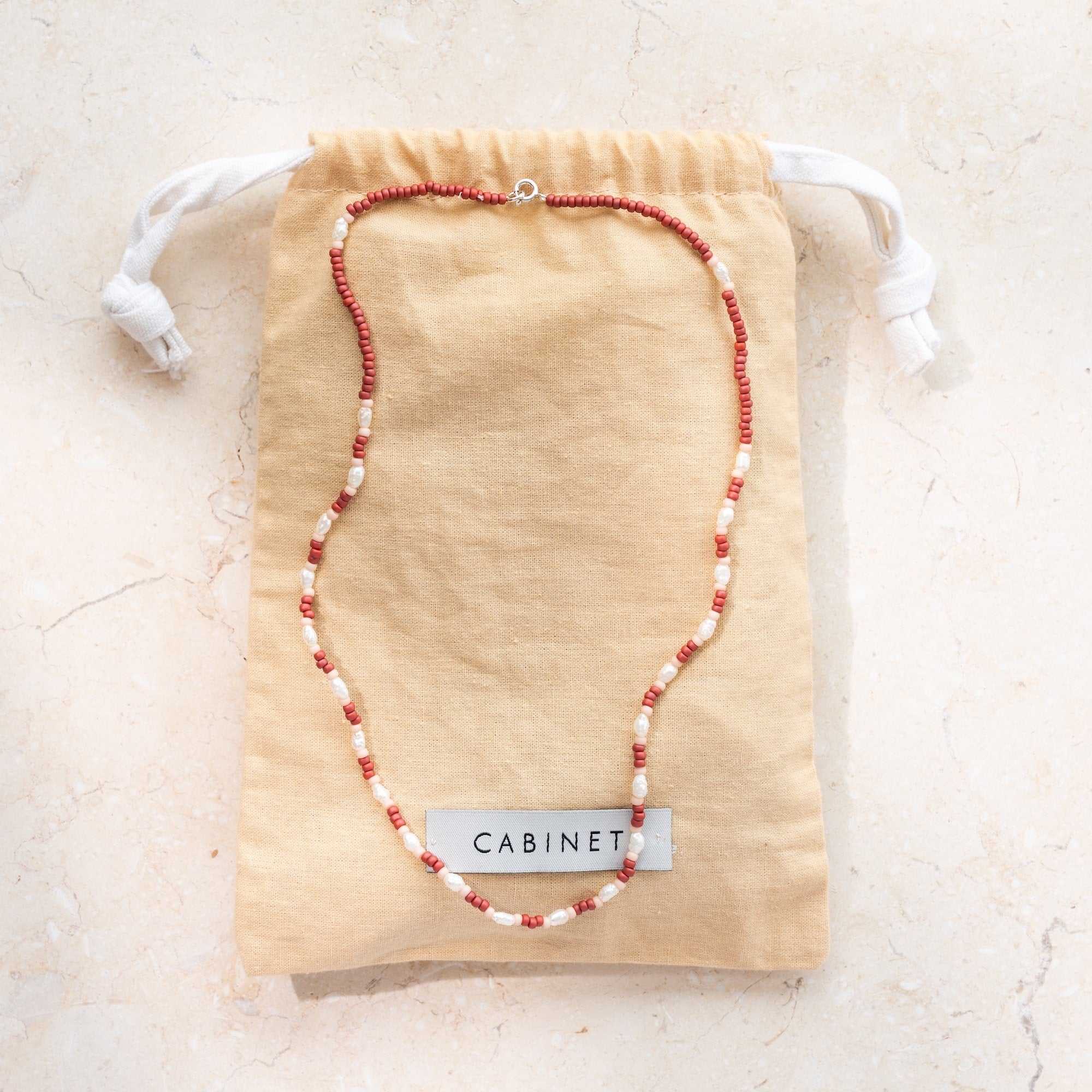 Japanese Miyuki Bead Necklace |  Terracotta & Pearl