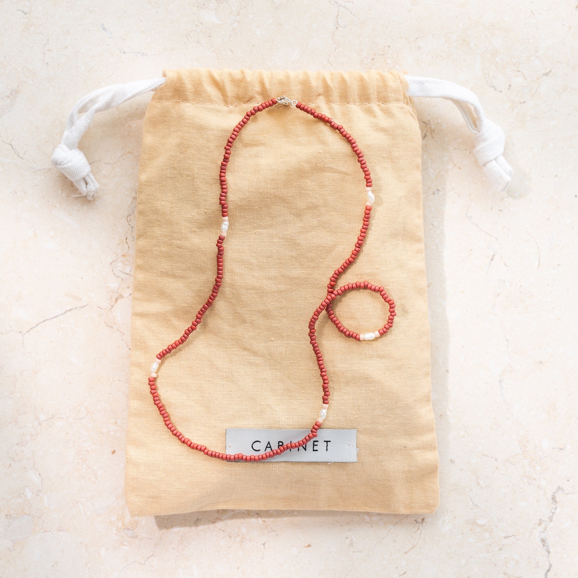 Japanese Miyuki Bead Necklace |  Terracotta & Pearl